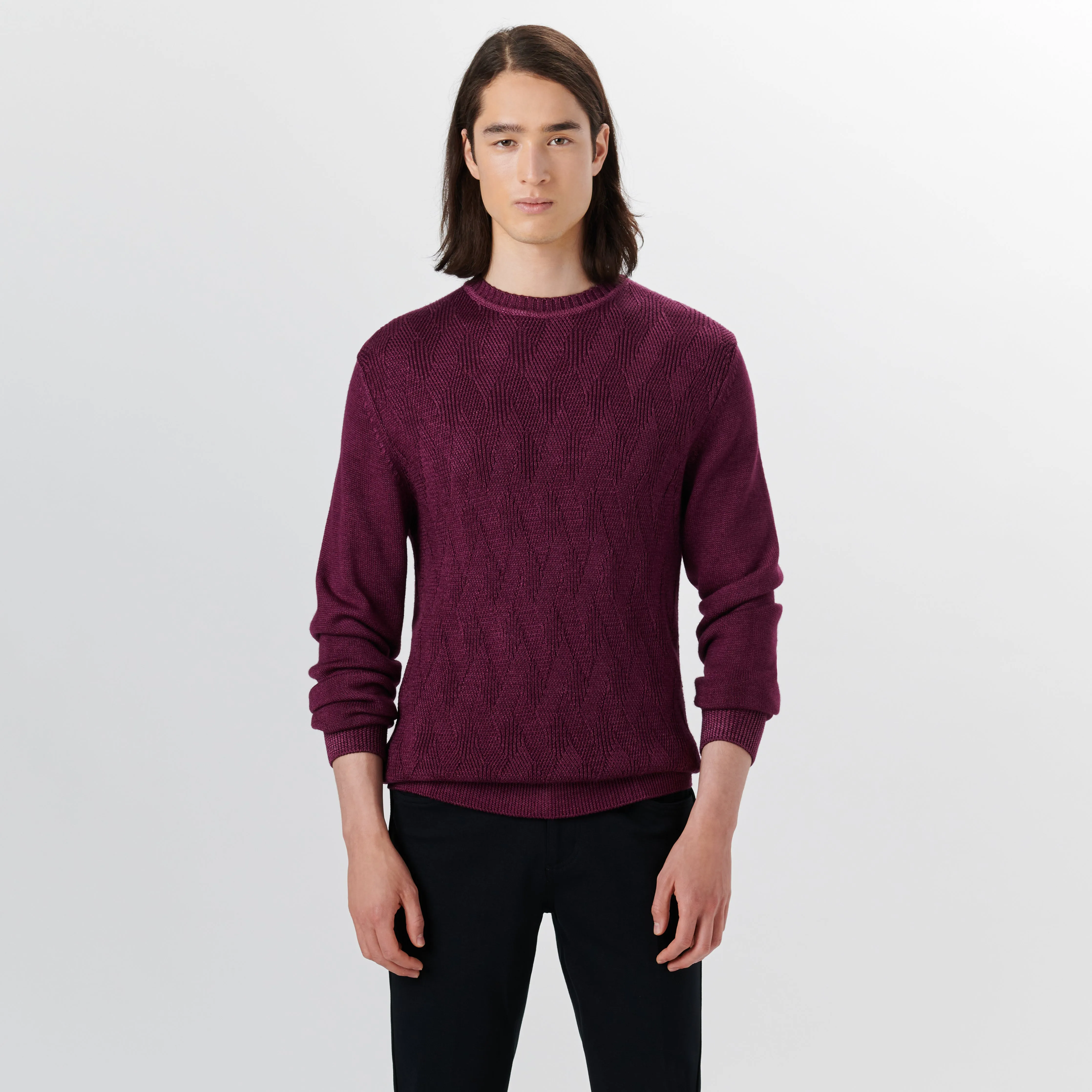 Super Merino Crew Neck Diamond Cable Sweater sold by Bugatchi product image thumbnail 2