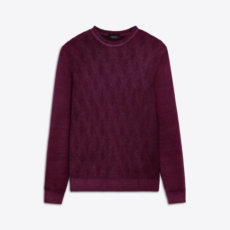 Super Merino Crew Neck Diamond Cable Sweater sold by Bugatchi