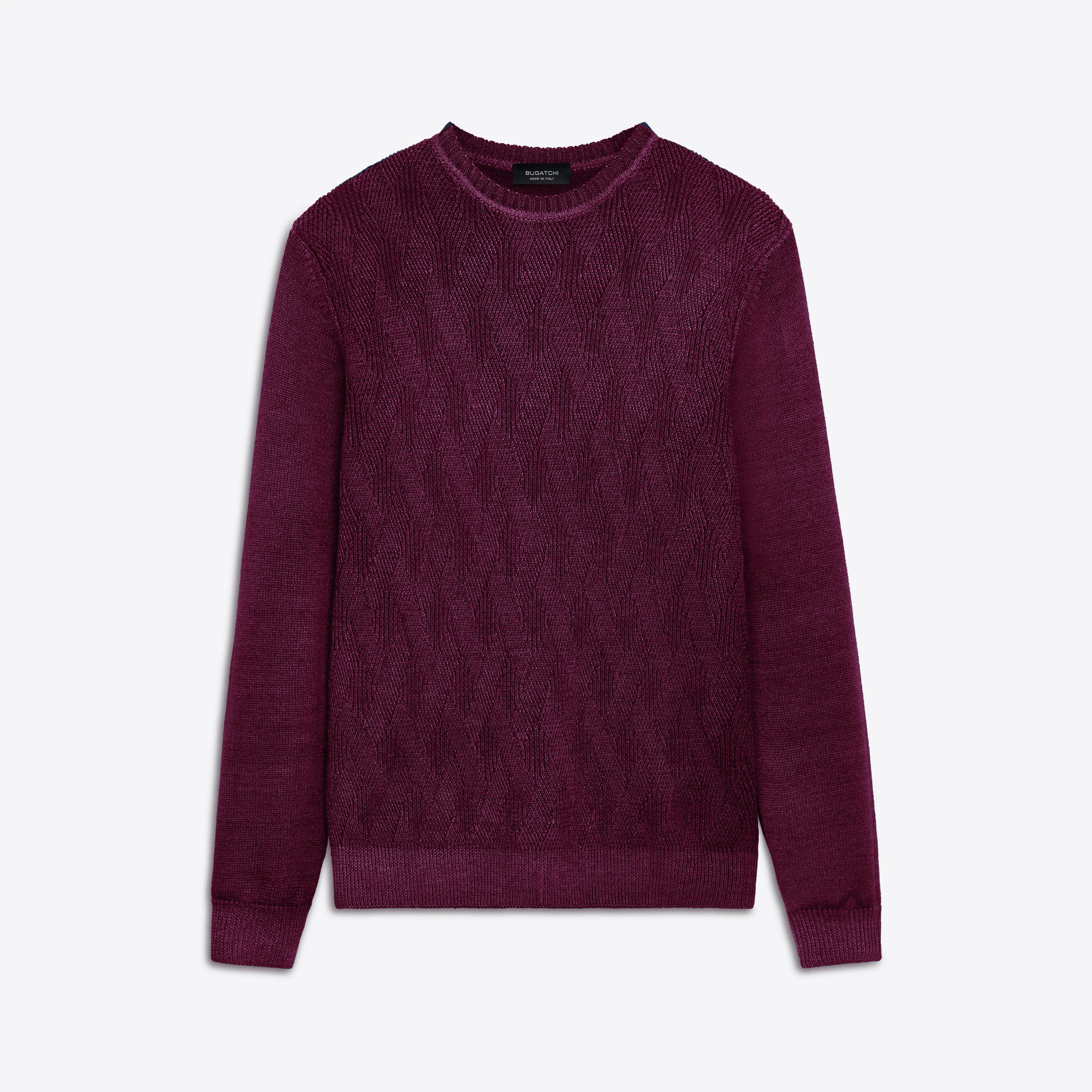 Super Merino Crew Neck Diamond Cable Sweater sold by Bugatchi