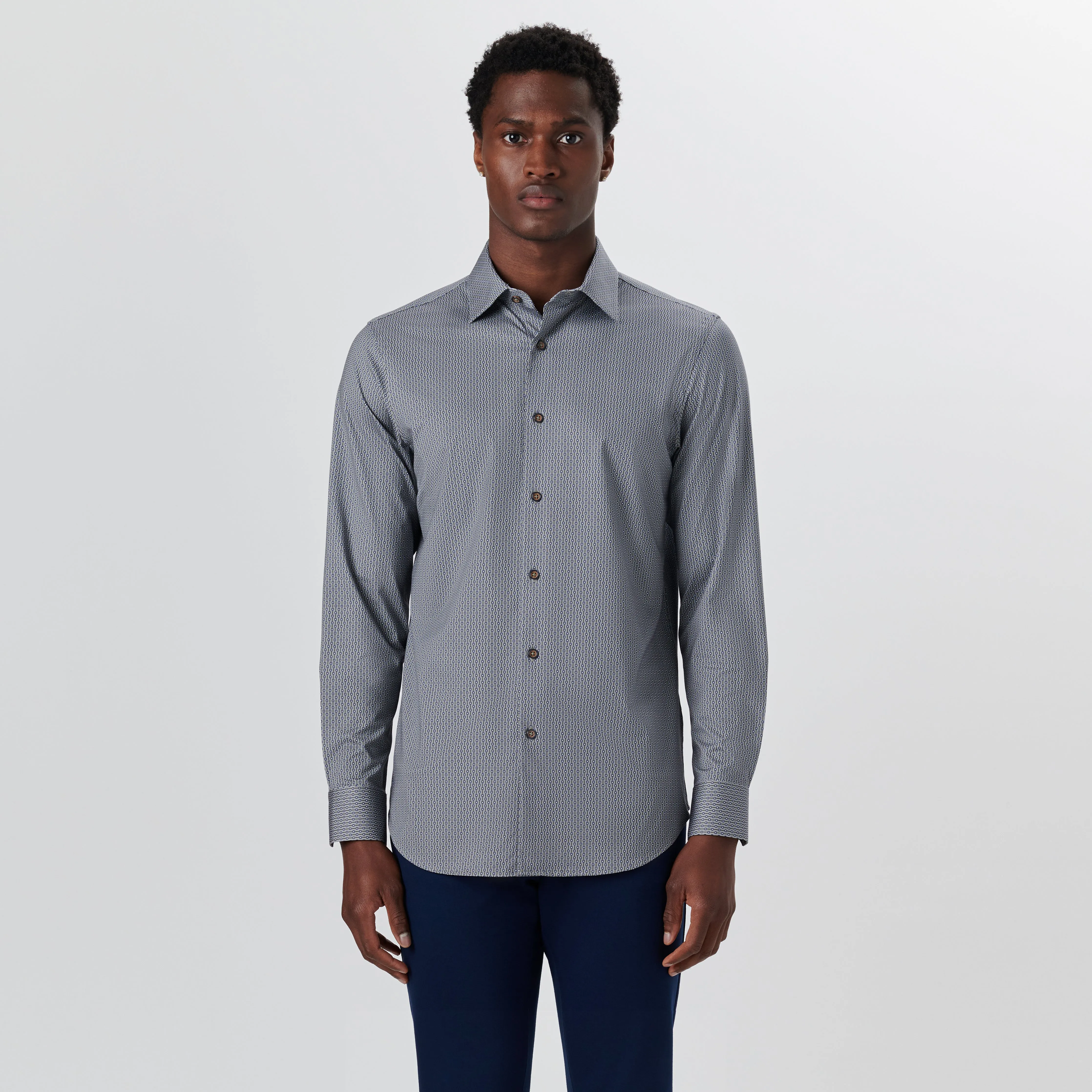 JAMES Pin Check and Stripe OoohCotton Shirt sold by Bugatchi product image thumbnail 2