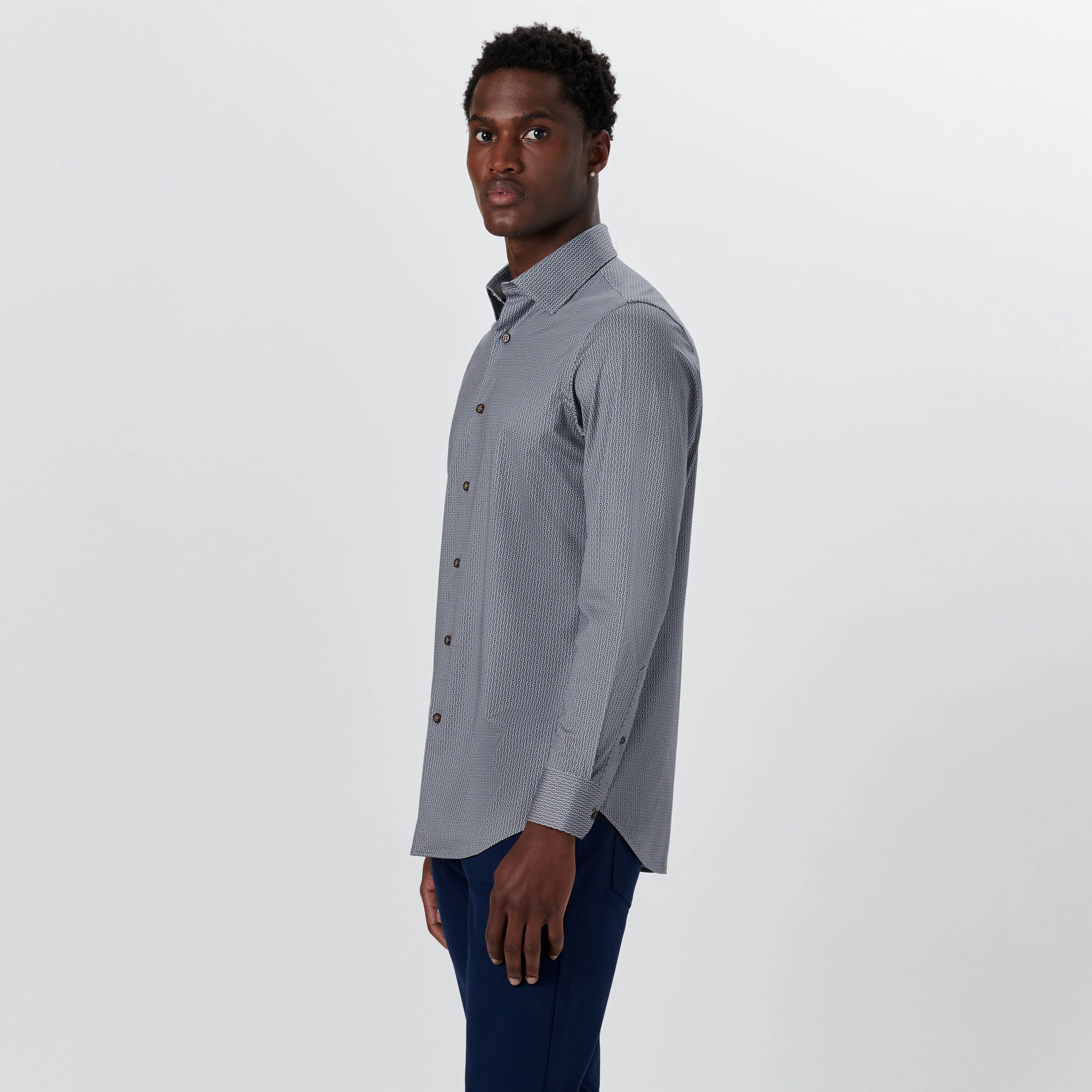 JAMES Pin Check and Stripe OoohCotton Shirt sold by Bugatchi product image thumbnail 3