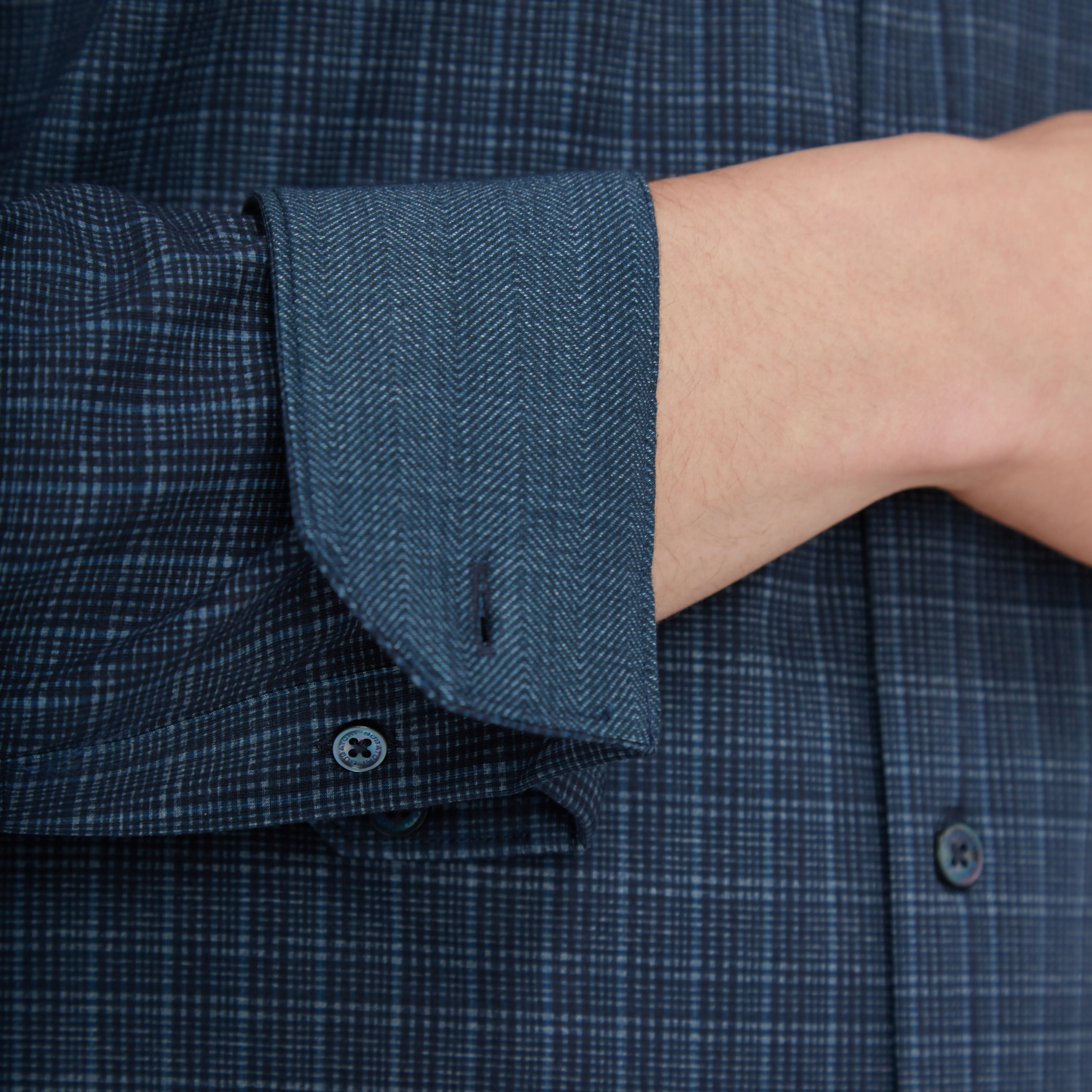 Jimmy Double Sided Plaid/Herringbone OoohCotton Shirt sold by Bugatchi product image thumbnail 3