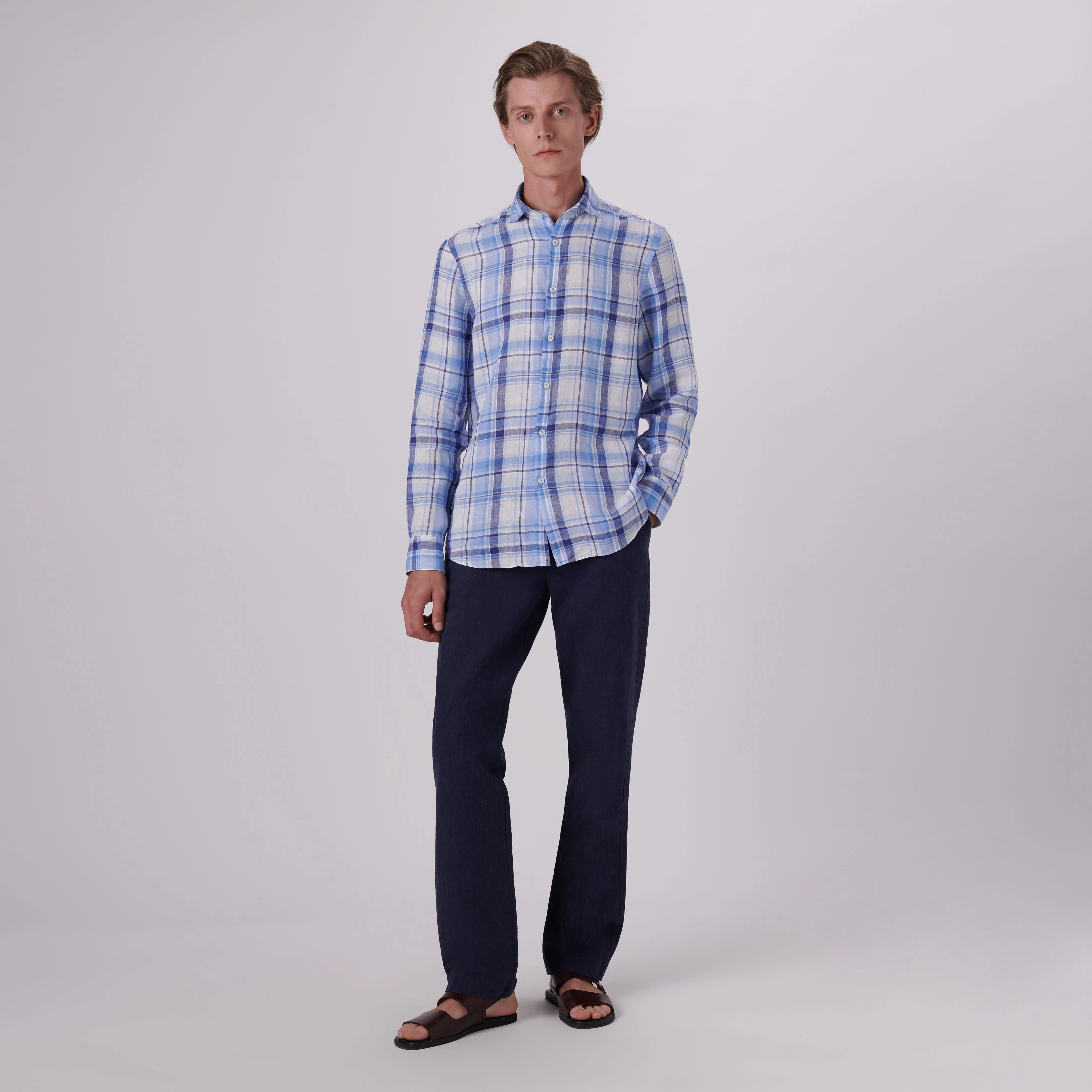 Axel Plaid Check Linen Shirt sold by Bugatchi product image thumbnail 5