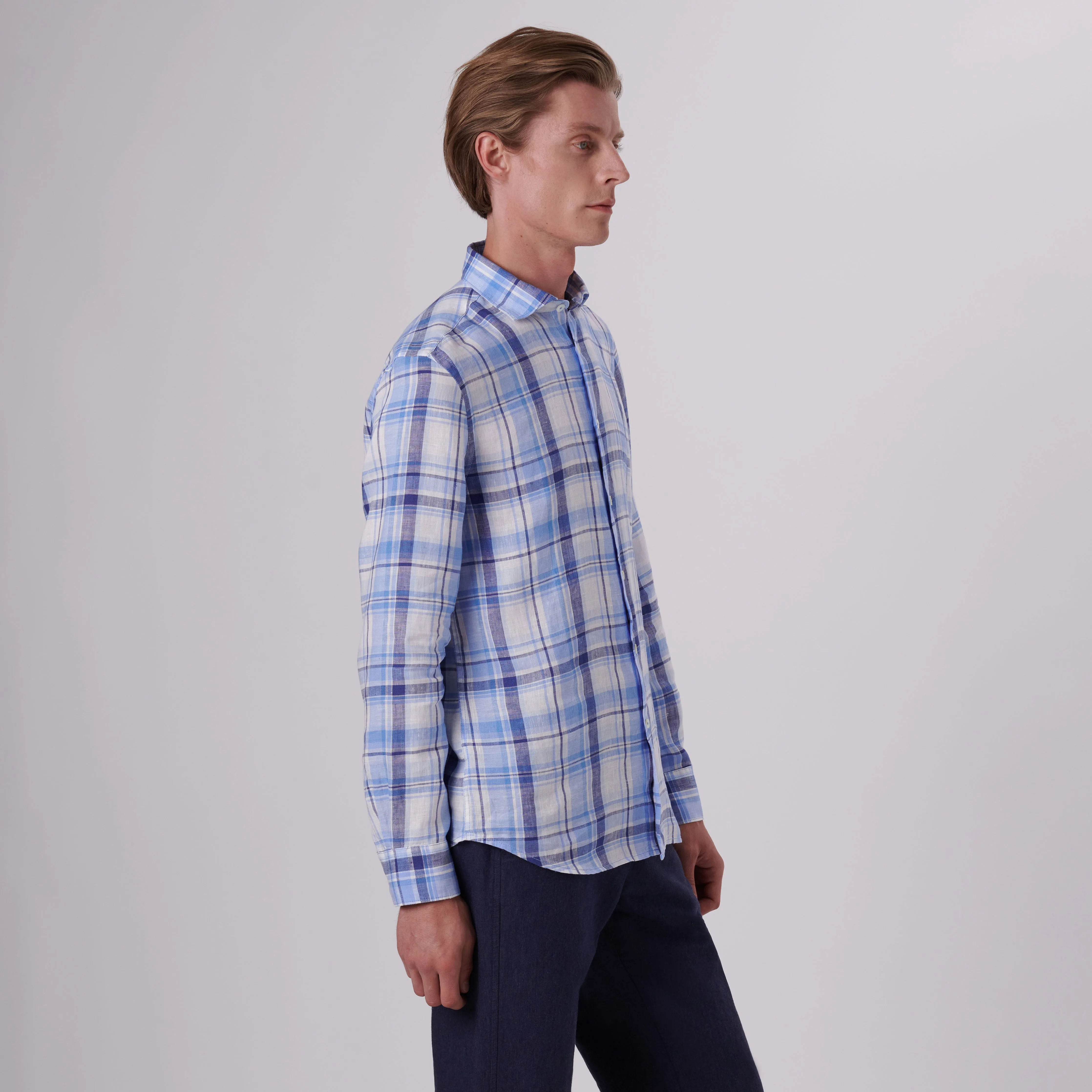 Axel Plaid Check Linen Shirt sold by Bugatchi product image thumbnail 3