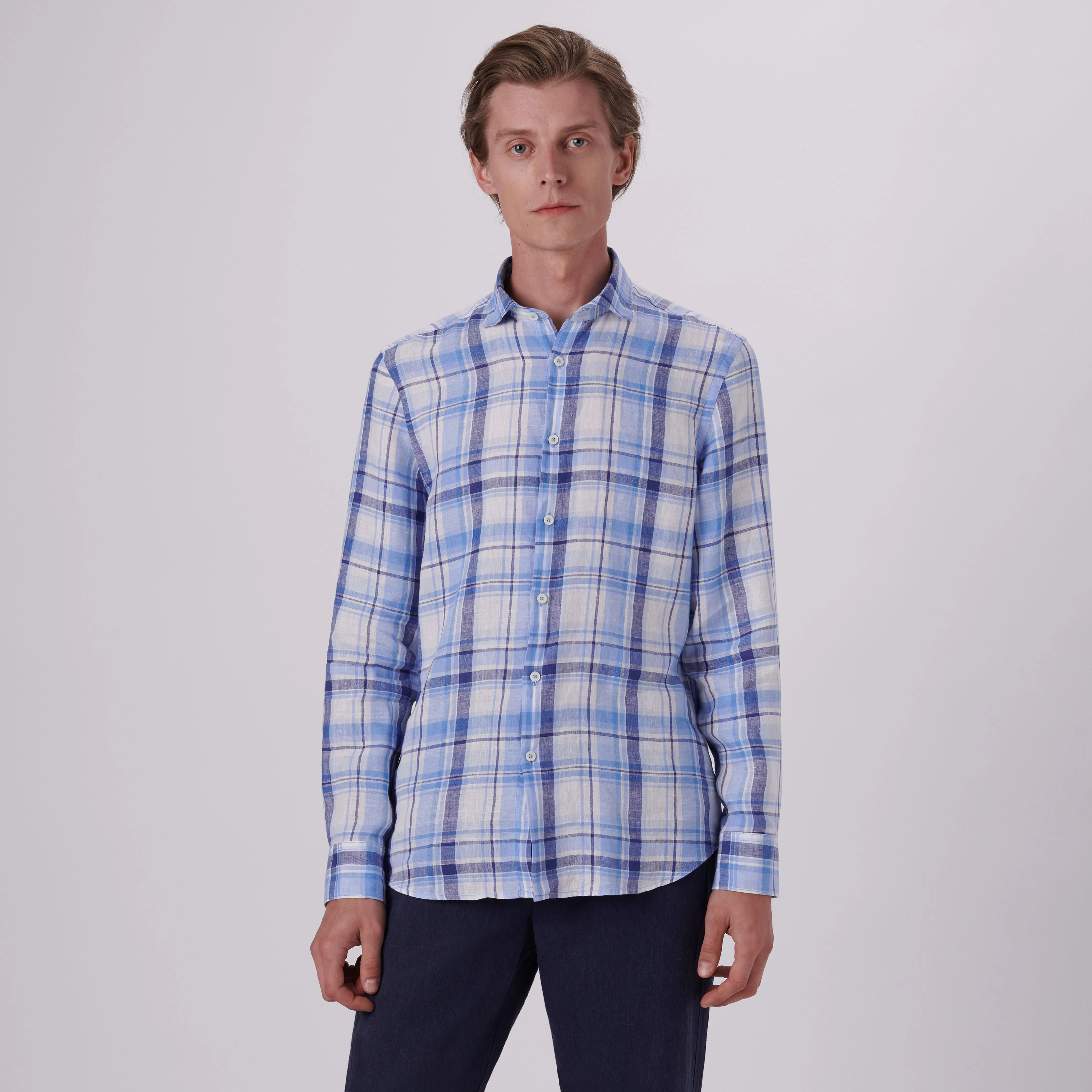 Axel Plaid Check Linen Shirt sold by Bugatchi product image thumbnail 2