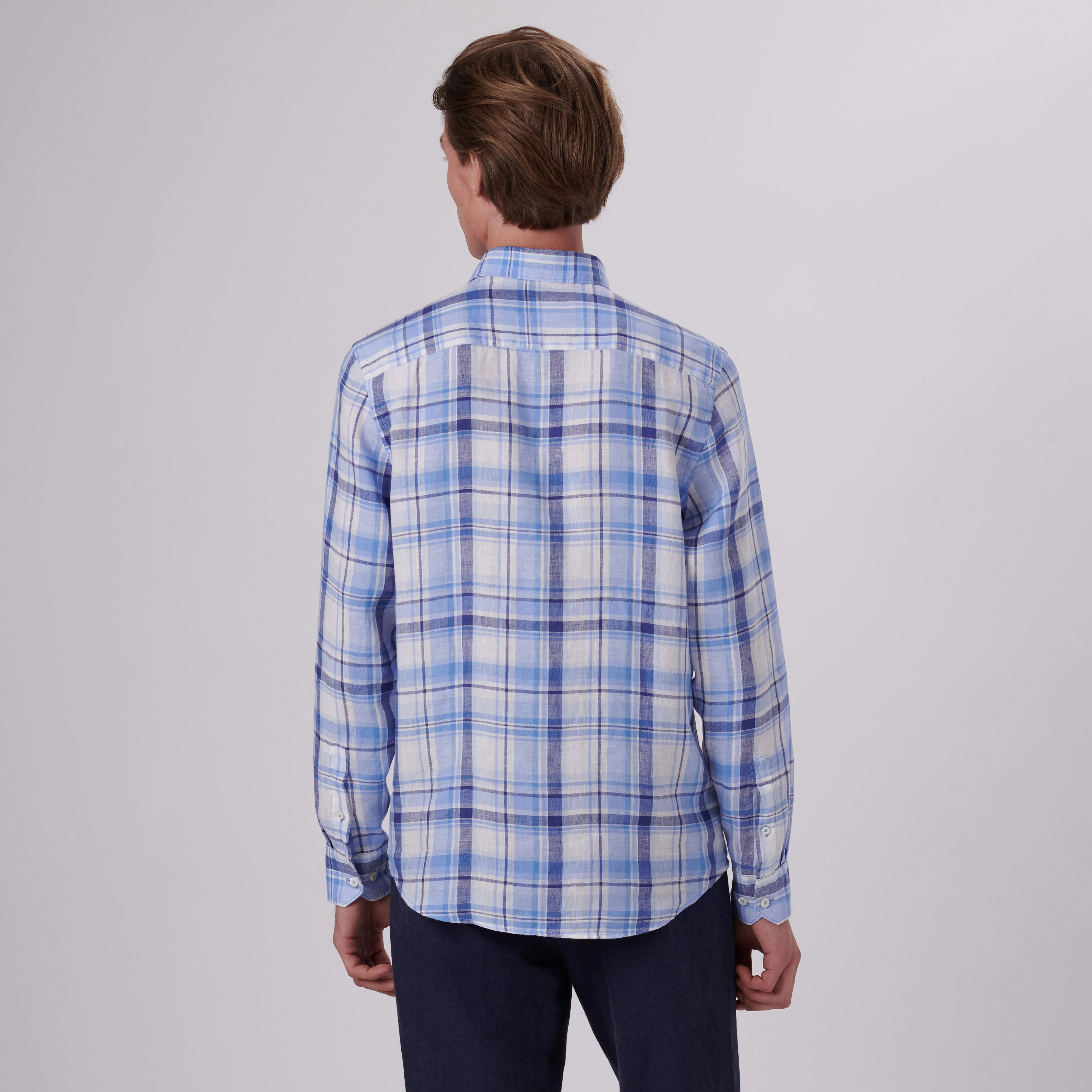 Axel Plaid Check Linen Shirt sold by Bugatchi product image thumbnail 4