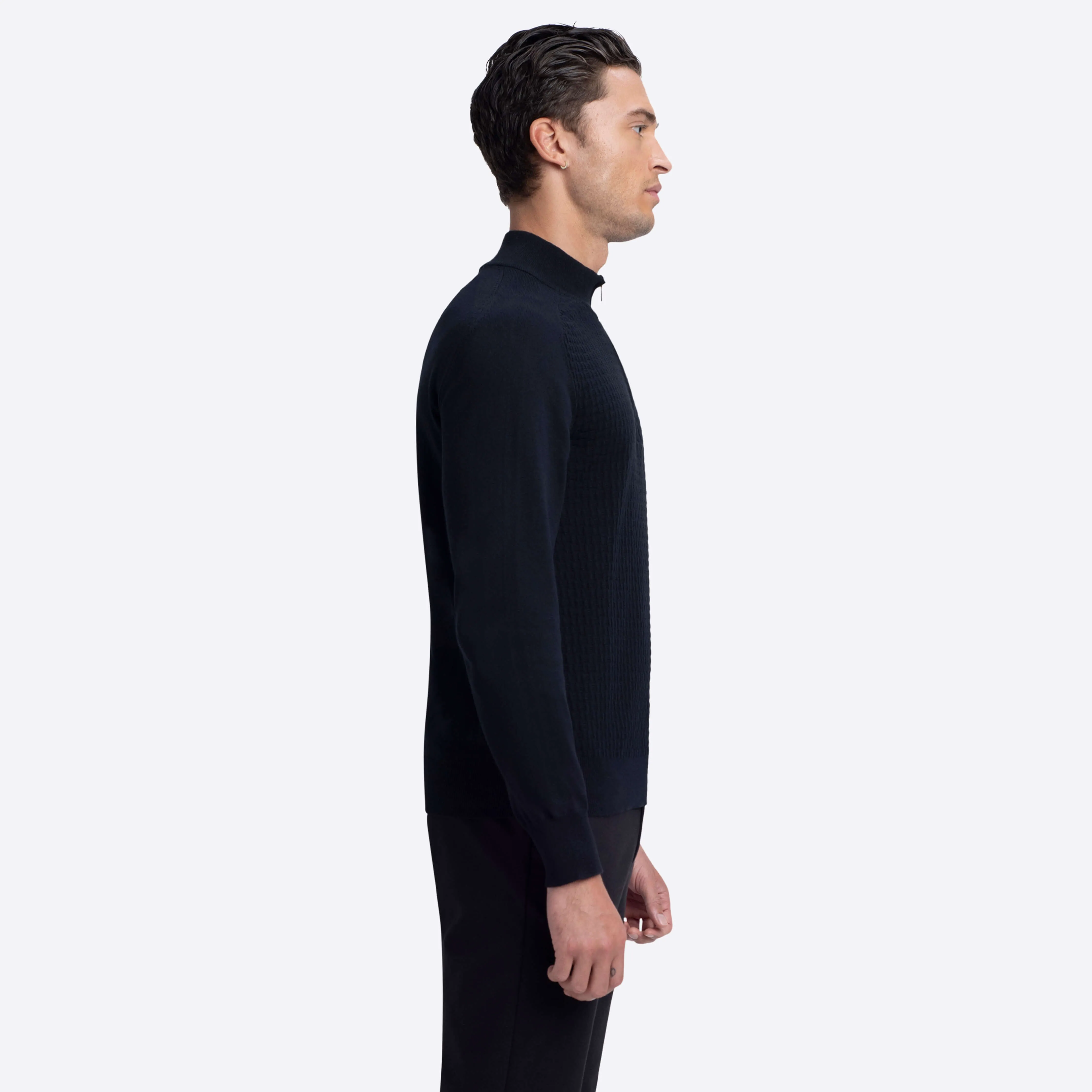 Basketweave Quarter Zip Mock Neck Sweater sold by Bugatchi product image thumbnail 3