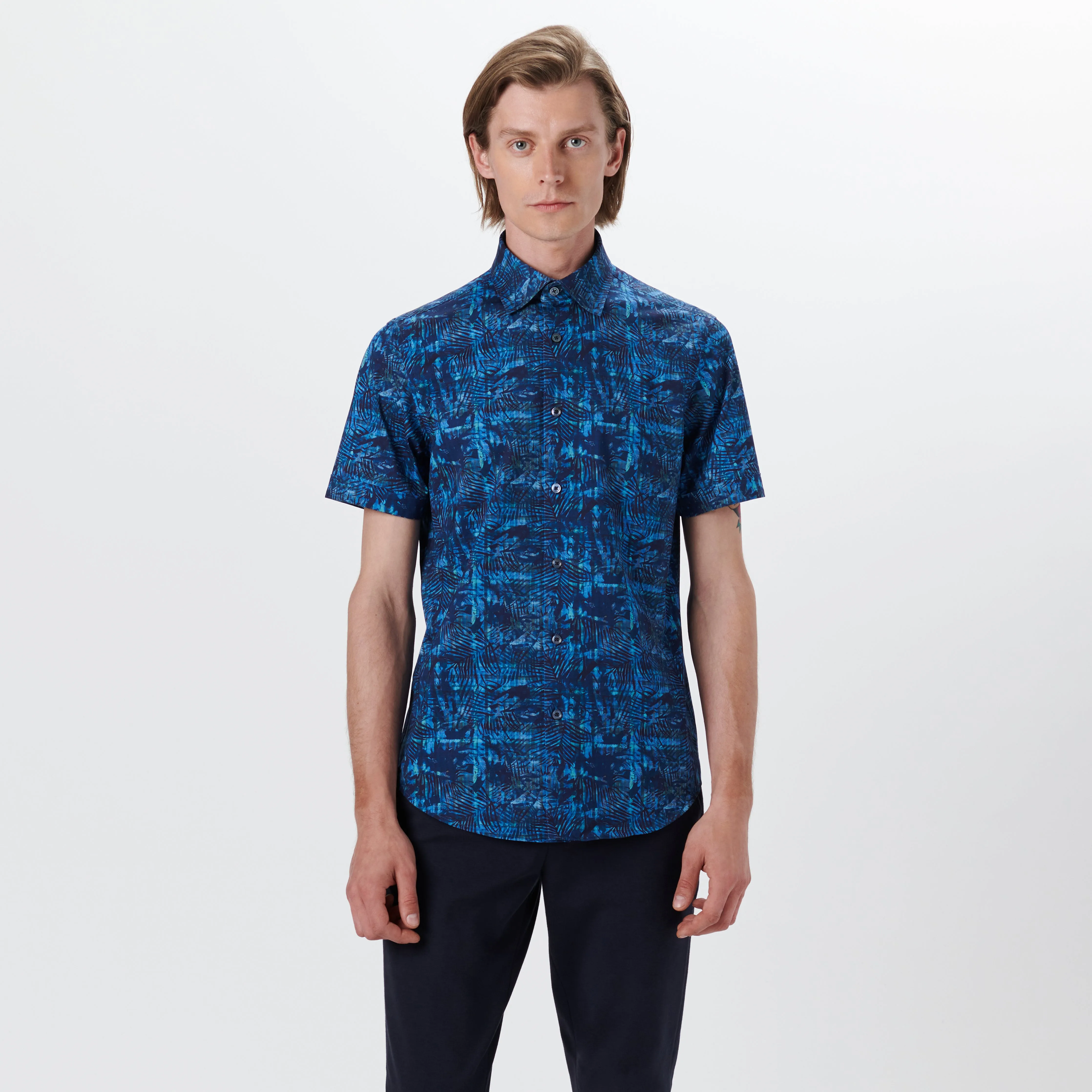 Miles Leaf Print OoohCotton Short Sleeve Shirt sold by Bugatchi product image thumbnail 2