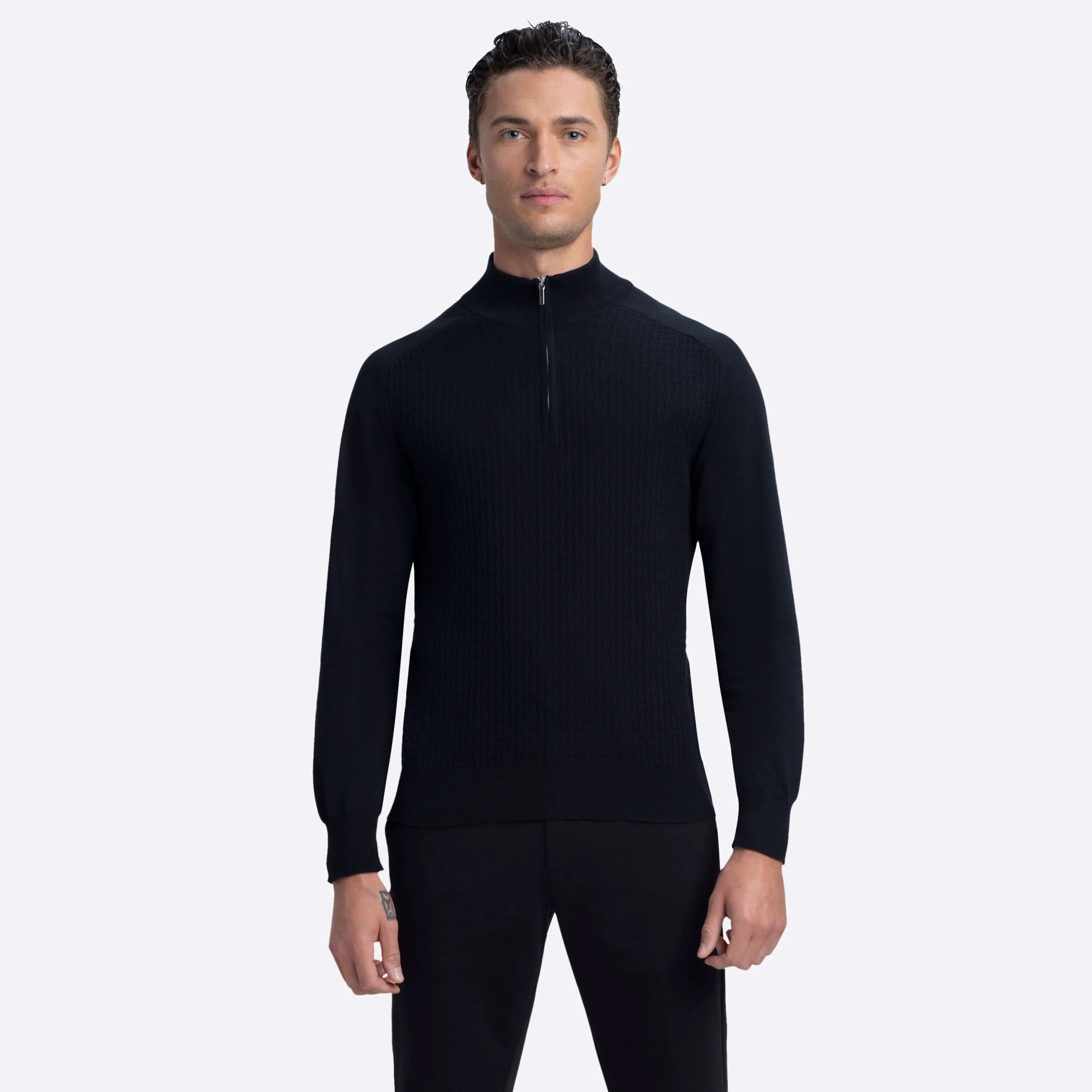 Basketweave Quarter Zip Mock Neck Sweater sold by Bugatchi product image thumbnail 2