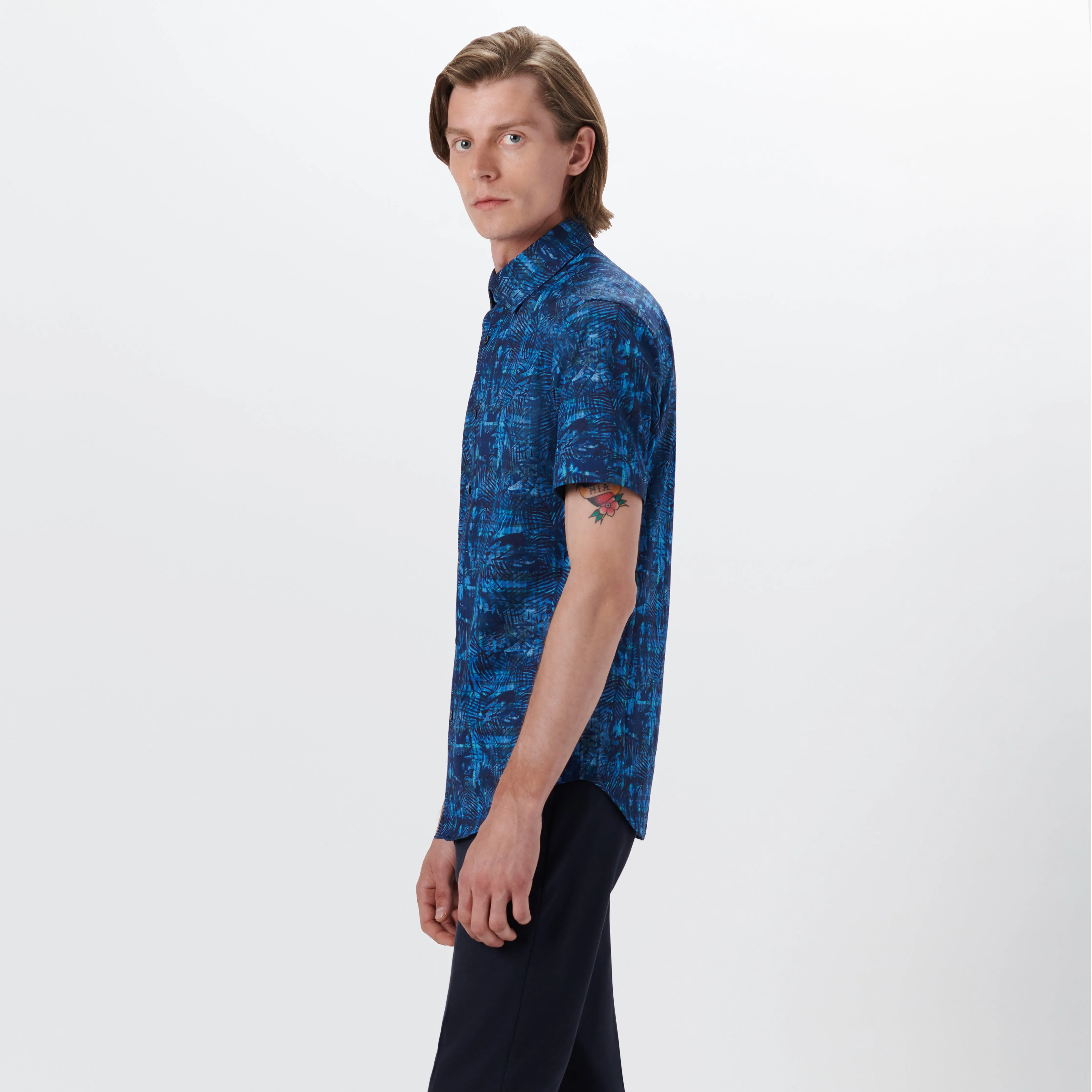 Miles Leaf Print OoohCotton Short Sleeve Shirt sold by Bugatchi product image thumbnail 3