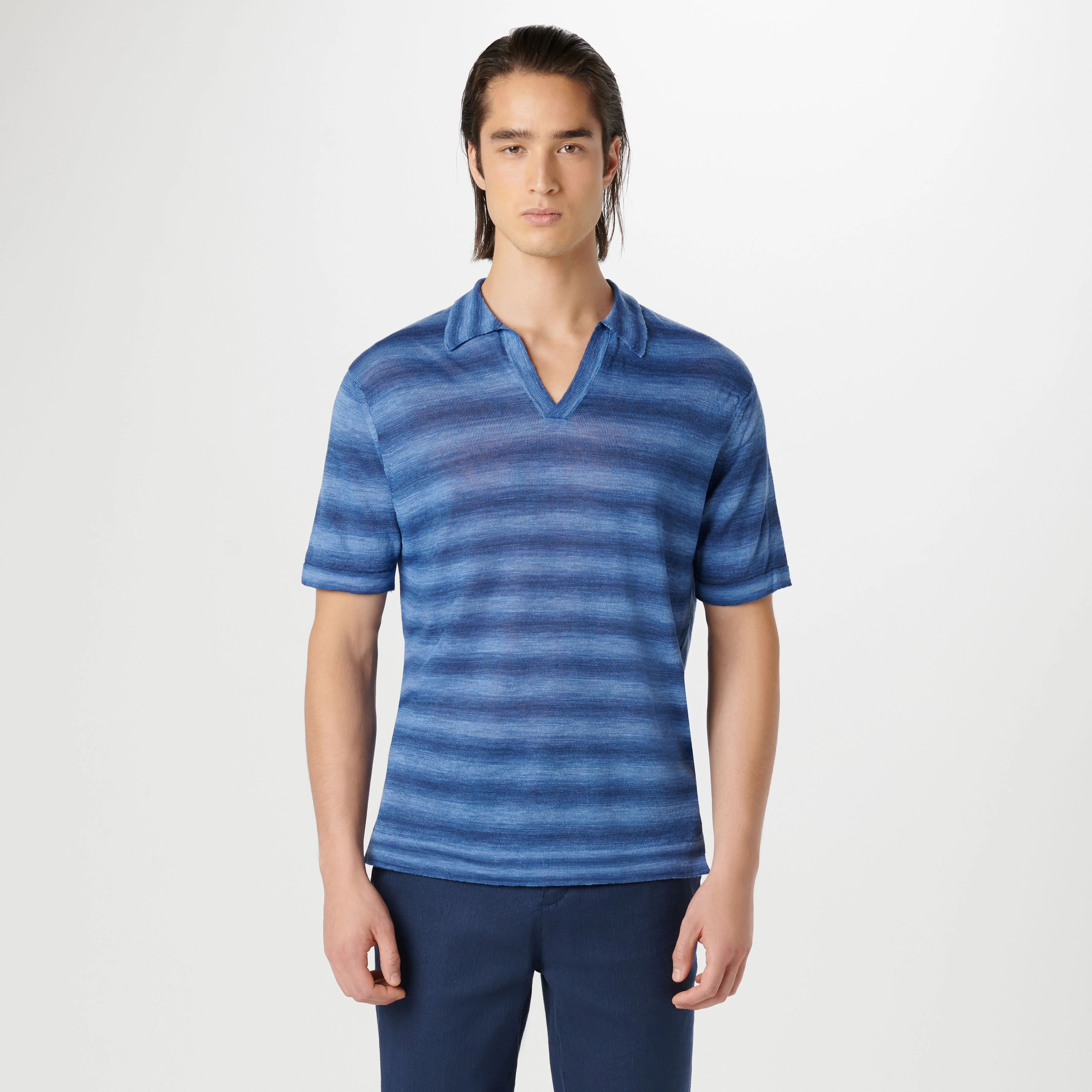 Heather Striped Short Sleeved Johnny Sweater sold by Bugatchi product image thumbnail 2