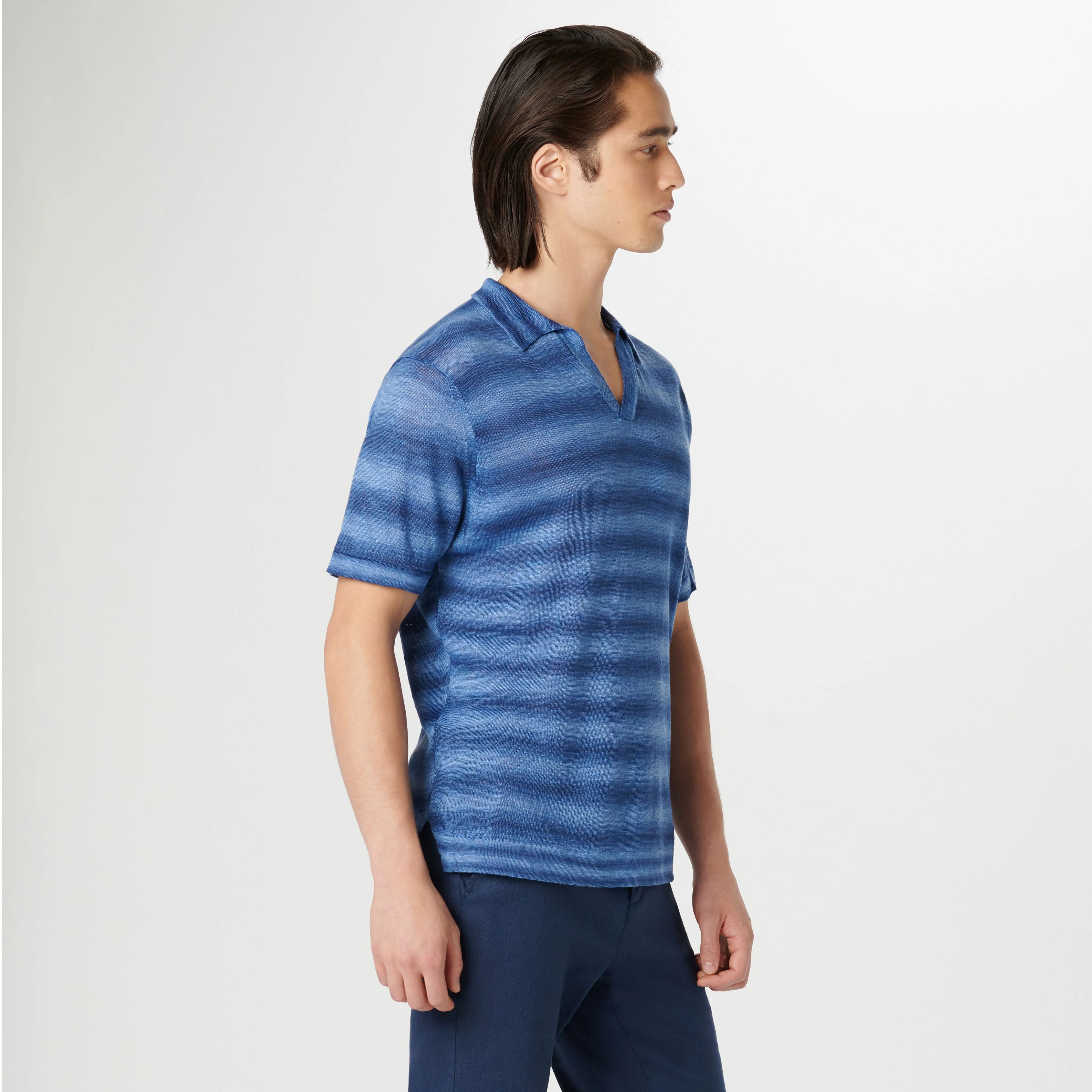 Heather Striped Short Sleeved Johnny Sweater sold by Bugatchi product image thumbnail 3