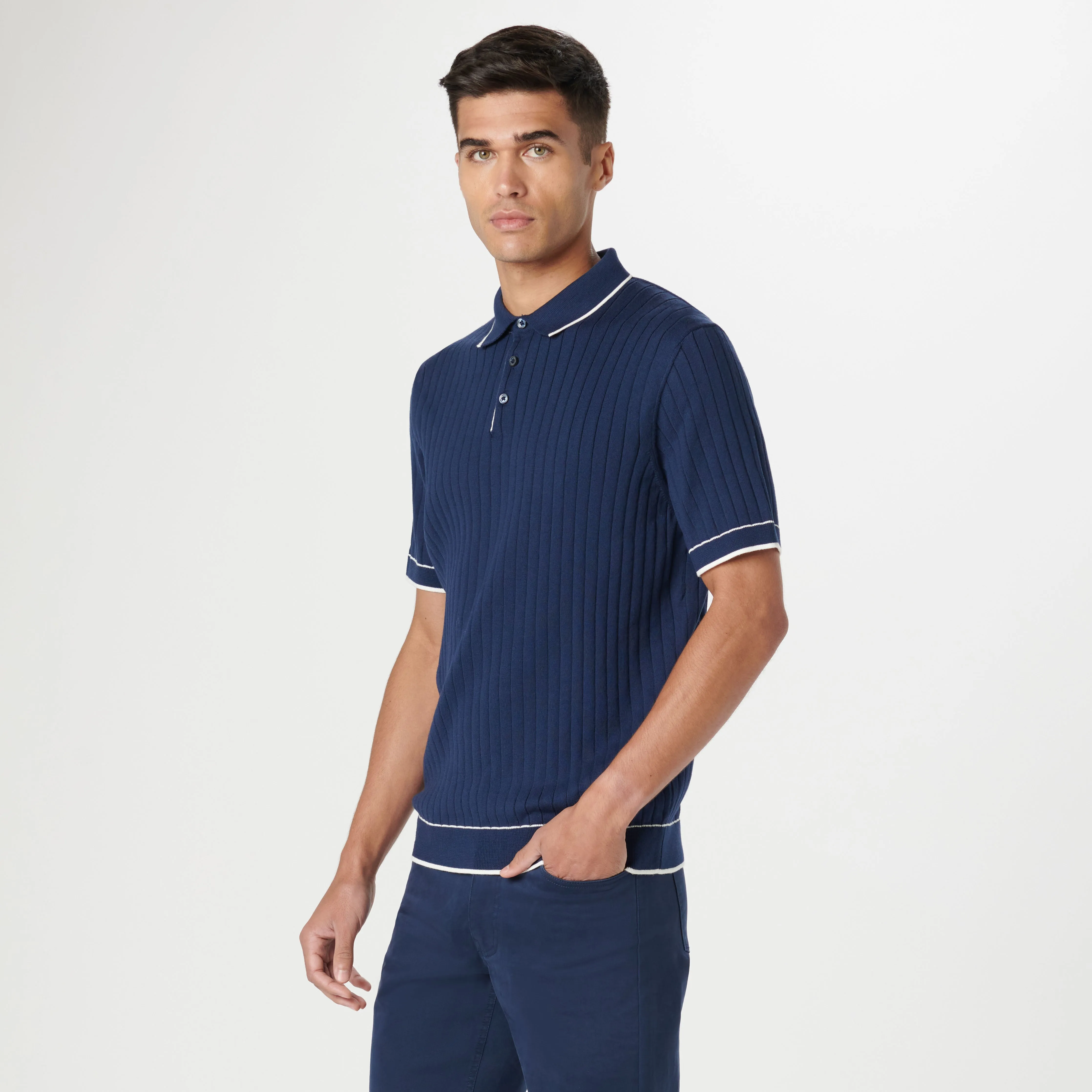 Rib Stitch Short Sleeve Polo Sweater sold by Bugatchi product image thumbnail 3