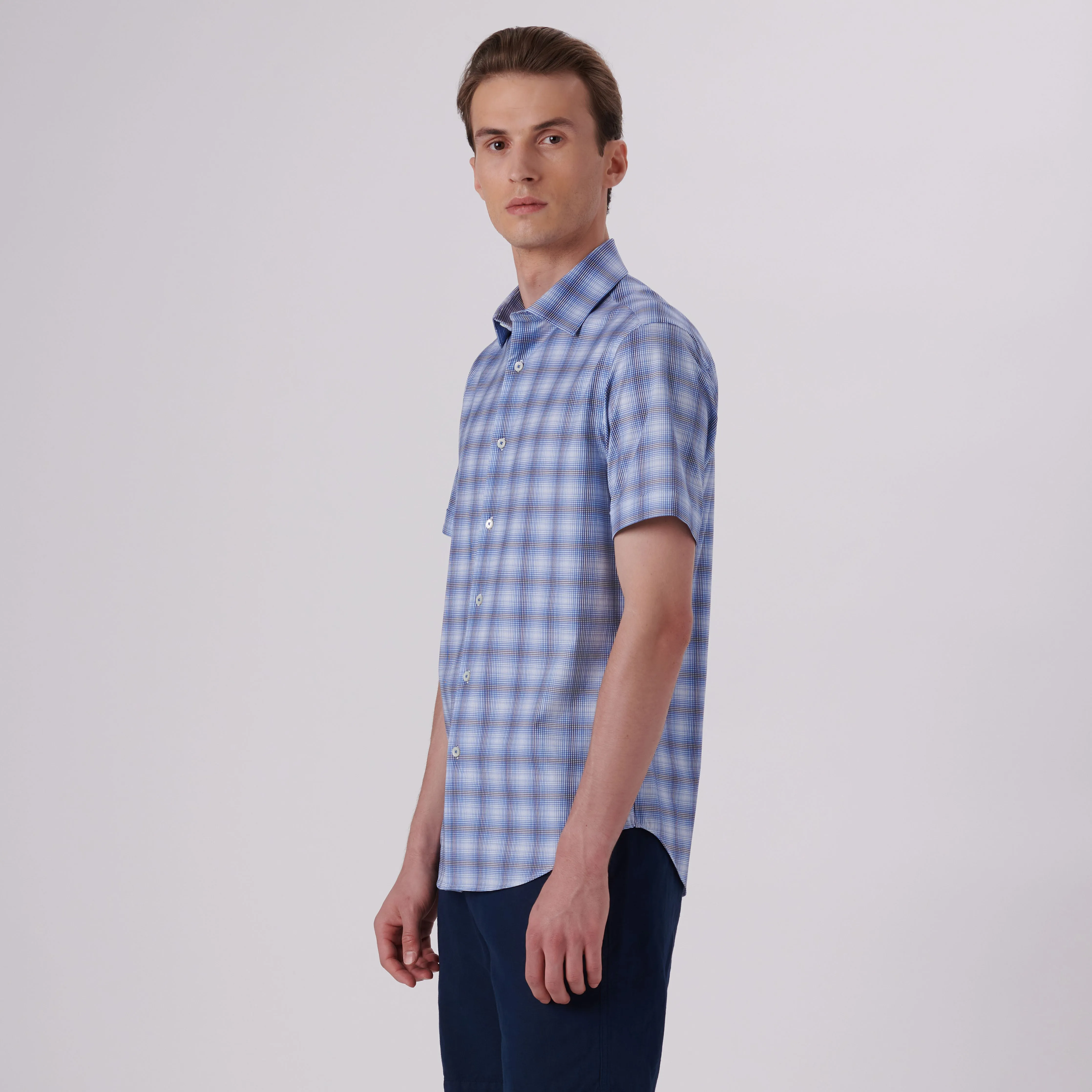 Miles Dupplin Check Print OoohCotton Short Sleeve Shirt sold by Bugatchi product image thumbnail 3
