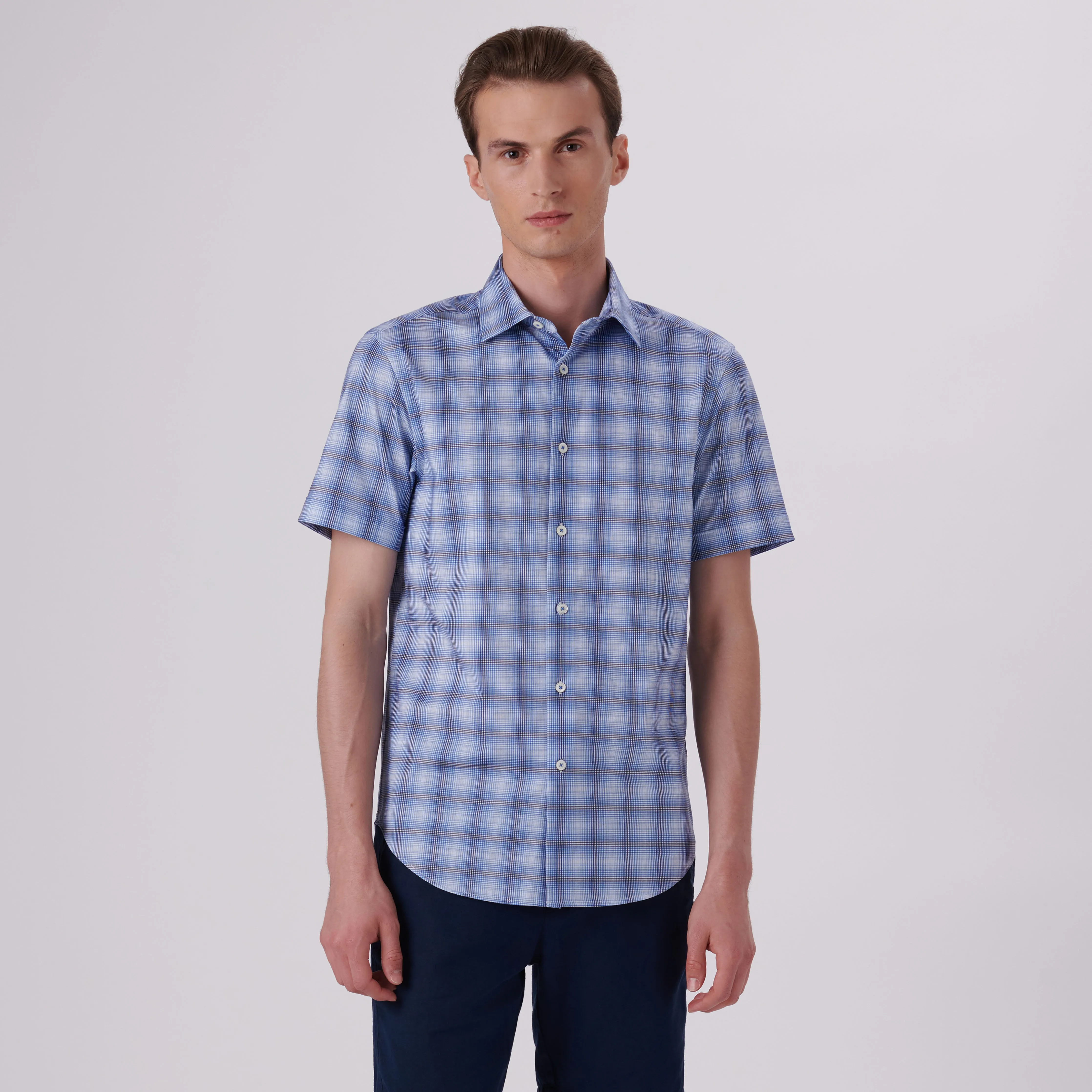 Miles Dupplin Check Print OoohCotton Short Sleeve Shirt sold by Bugatchi product image thumbnail 2