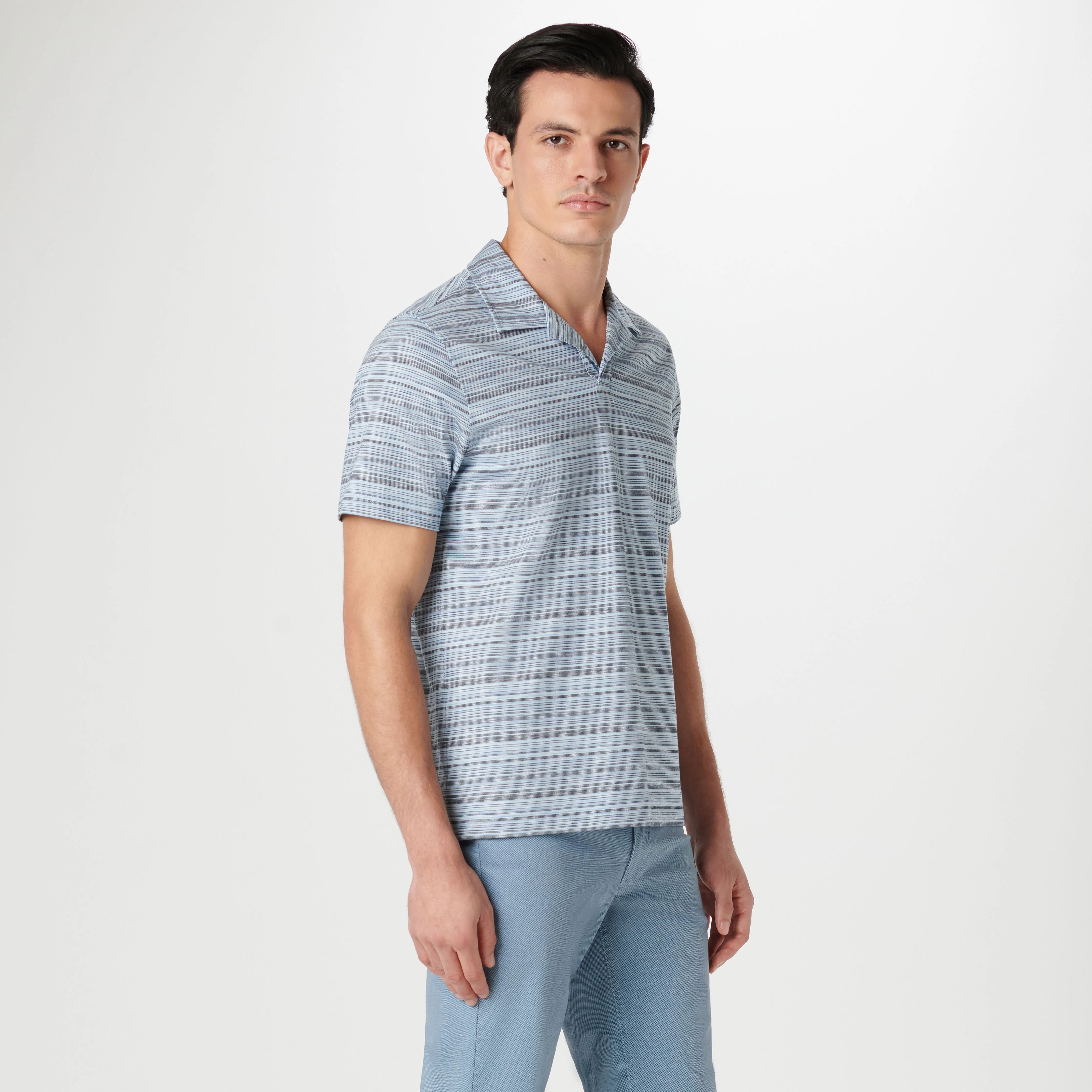 Striped Johnny Collar Polo sold by Bugatchi product image thumbnail 3