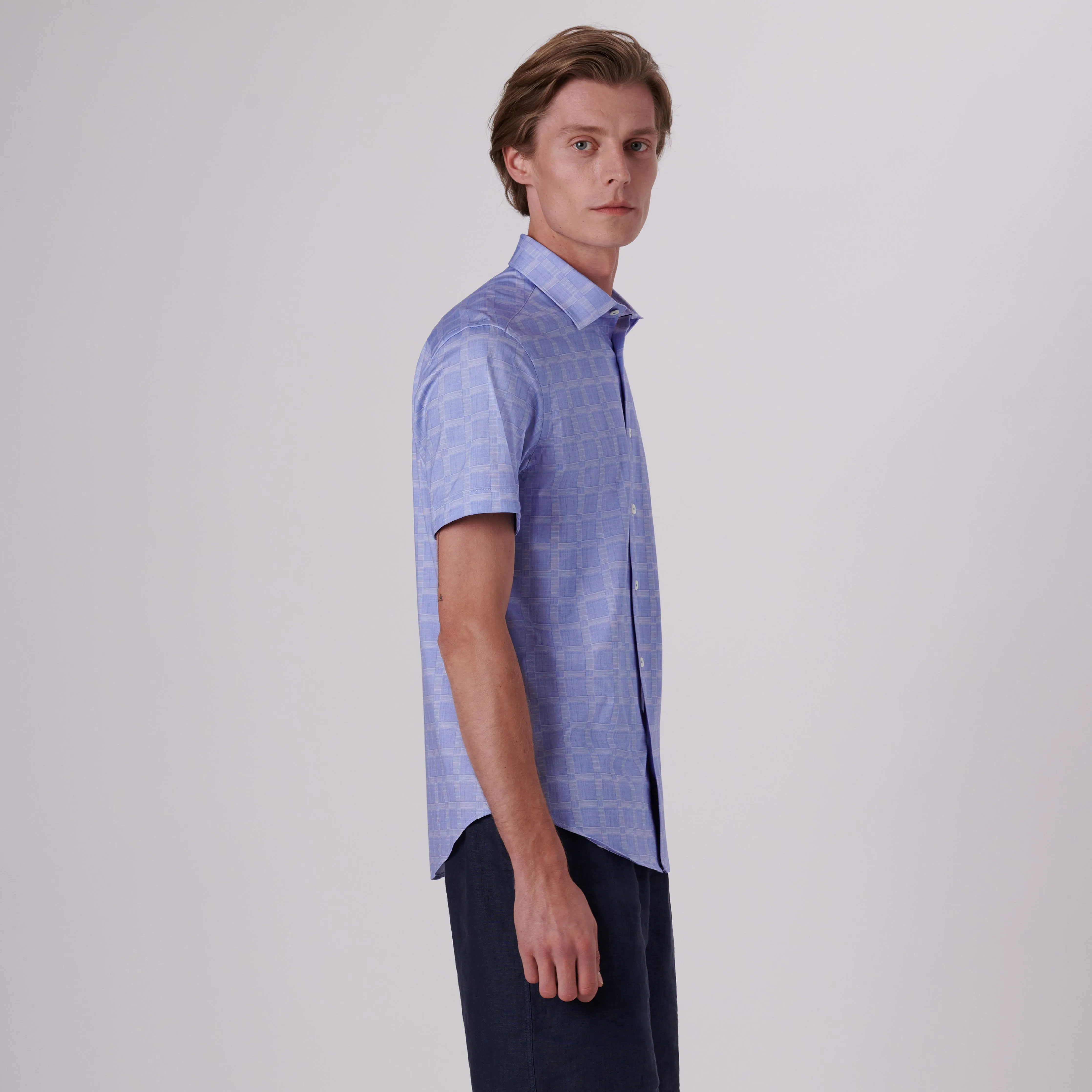 Miles Windowpane Check Print OoohCotton Short Sleeve Shirt sold by Bugatchi product image thumbnail 3