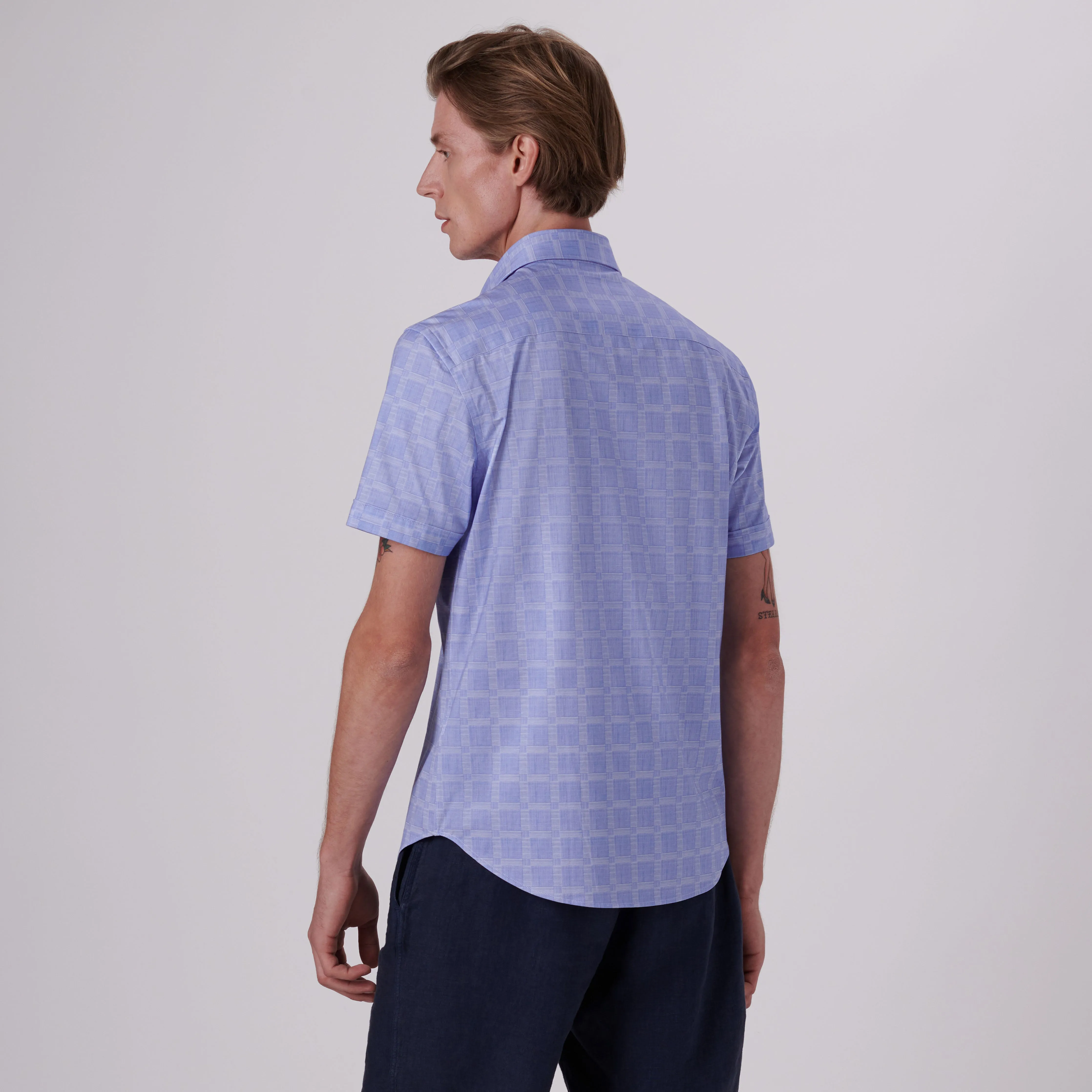 Miles Windowpane Check Print OoohCotton Short Sleeve Shirt sold by Bugatchi product image thumbnail 4