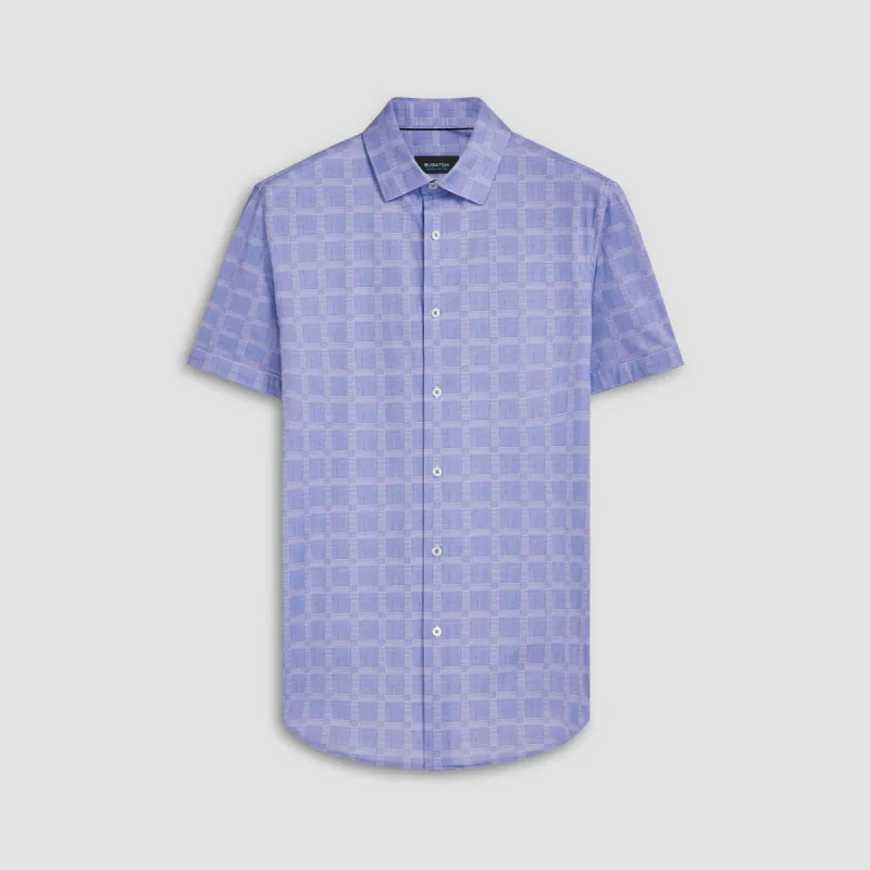 Miles Windowpane Check Print OoohCotton Short Sleeve Shirt sold by Bugatchi