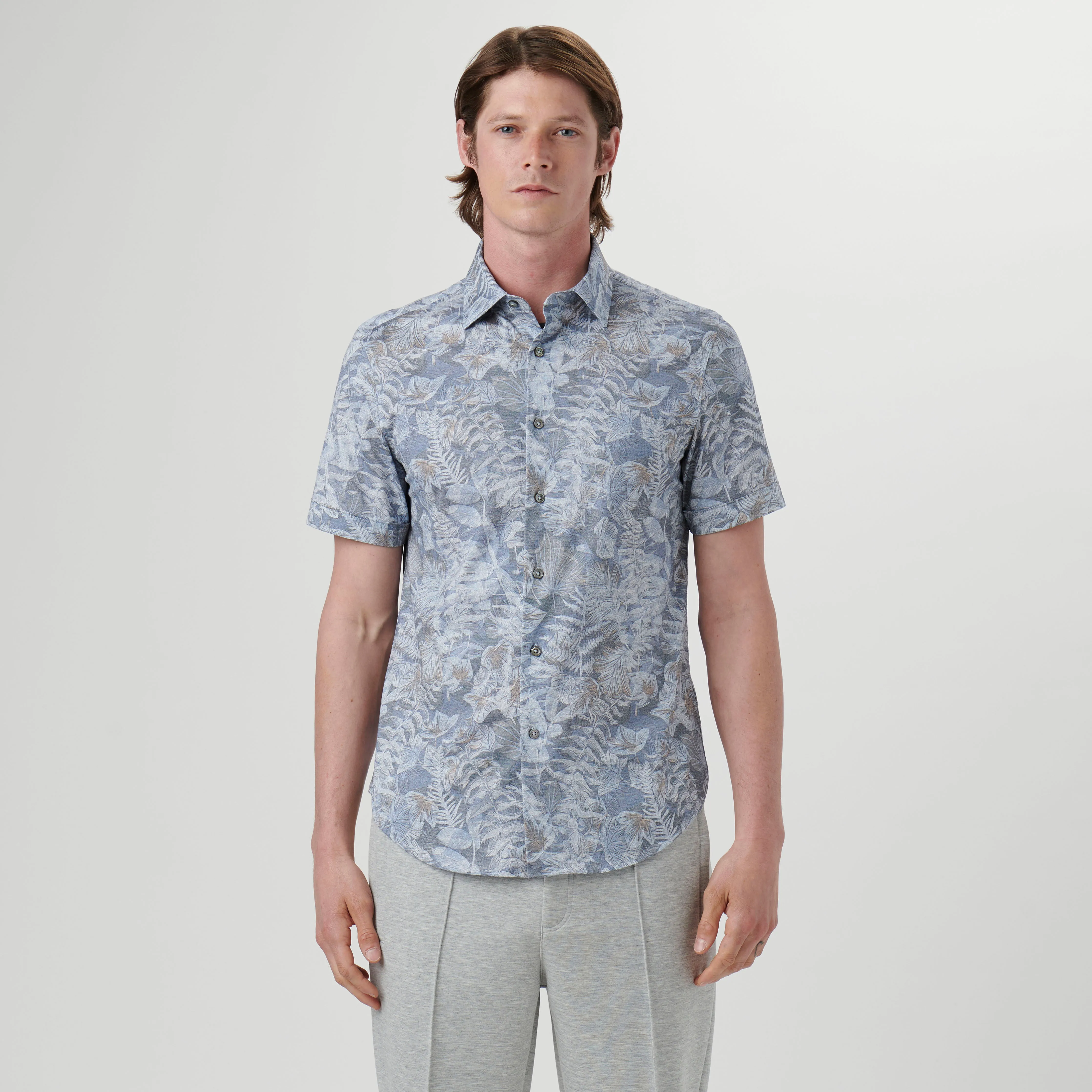 Miles Leaf Print OoohCotton Short Sleeve Shirt sold by Bugatchi product image thumbnail 2