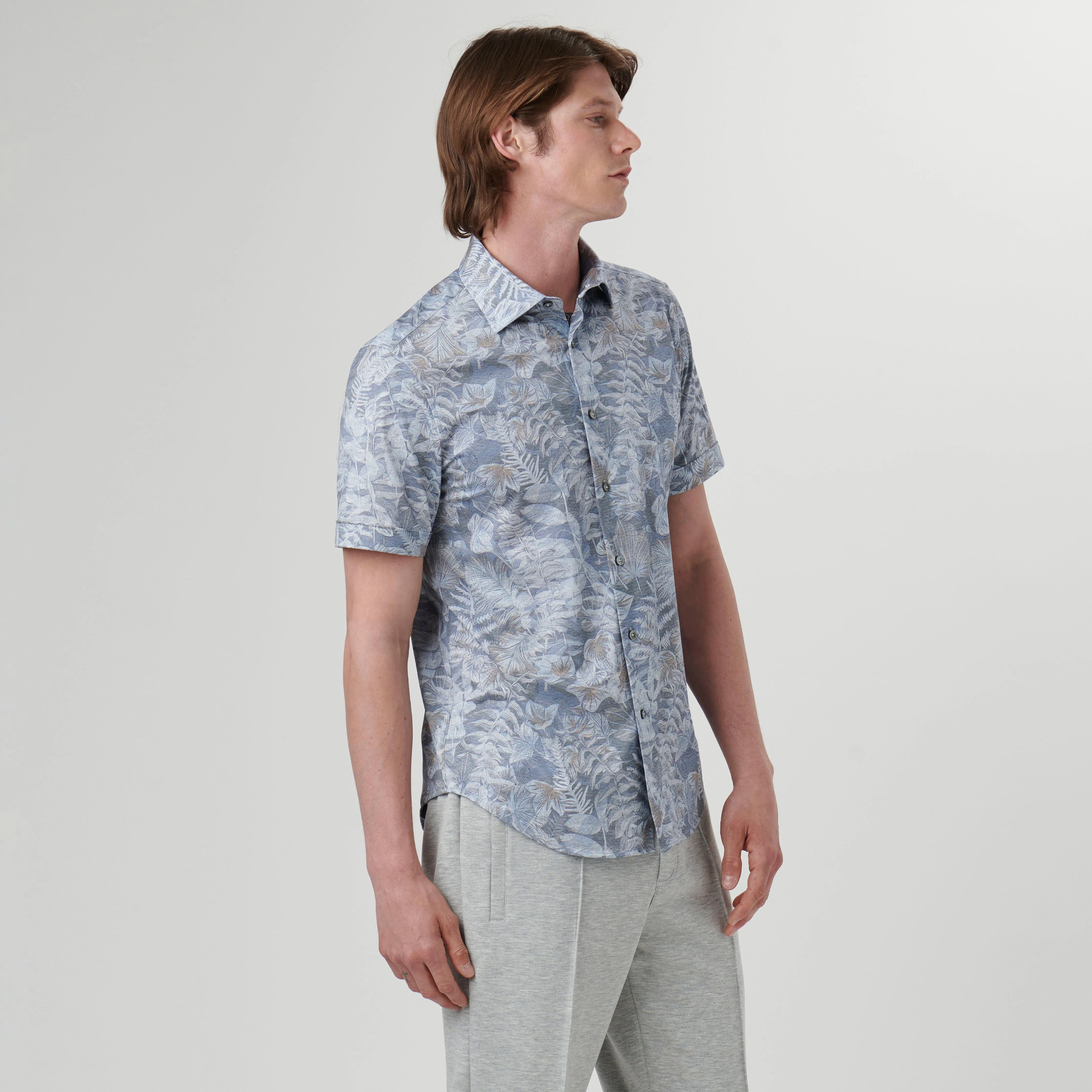Miles Leaf Print OoohCotton Short Sleeve Shirt sold by Bugatchi product image thumbnail 3
