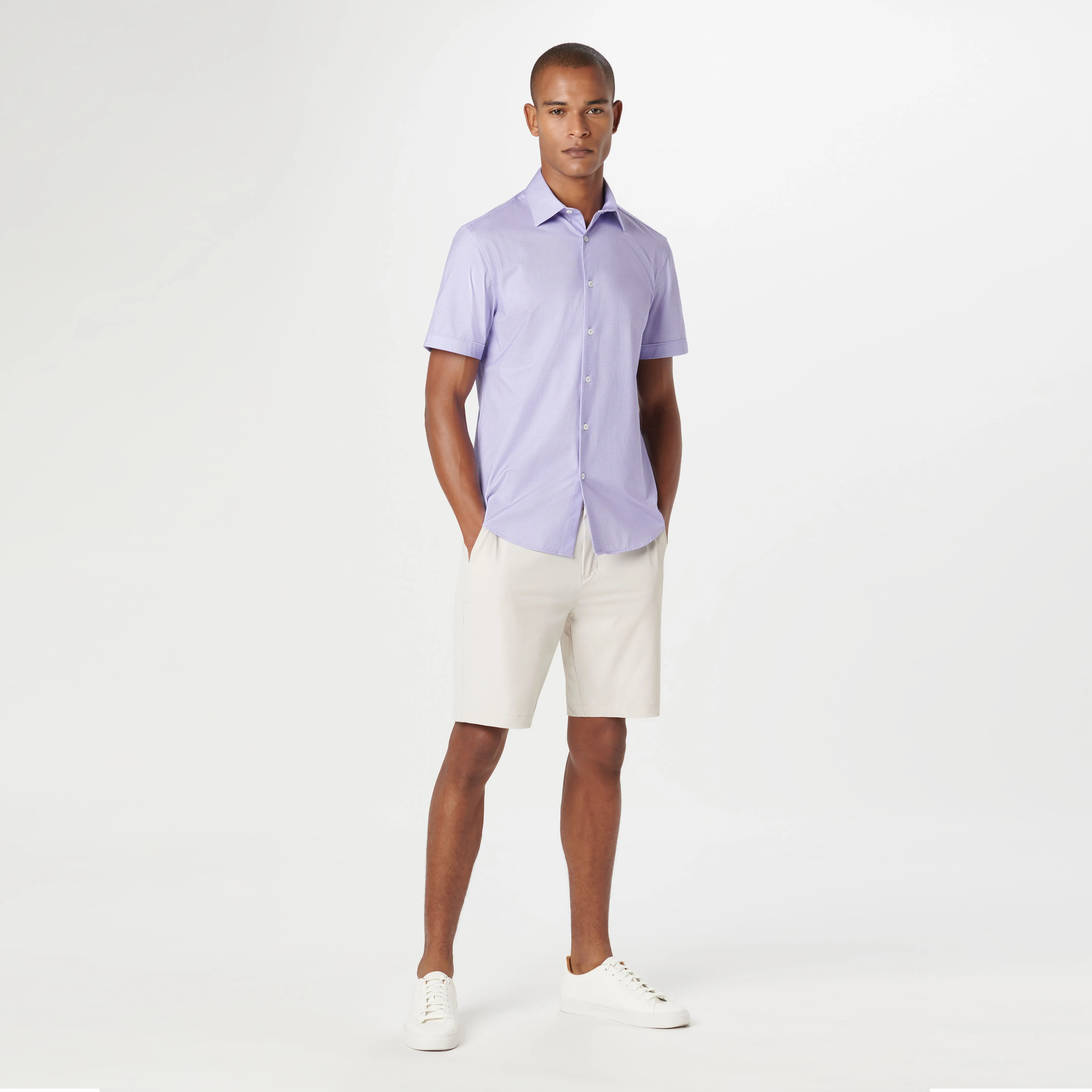 Miles Pin Dot OoohCotton Short Sleeve Shirt sold by Bugatchi product image thumbnail 5