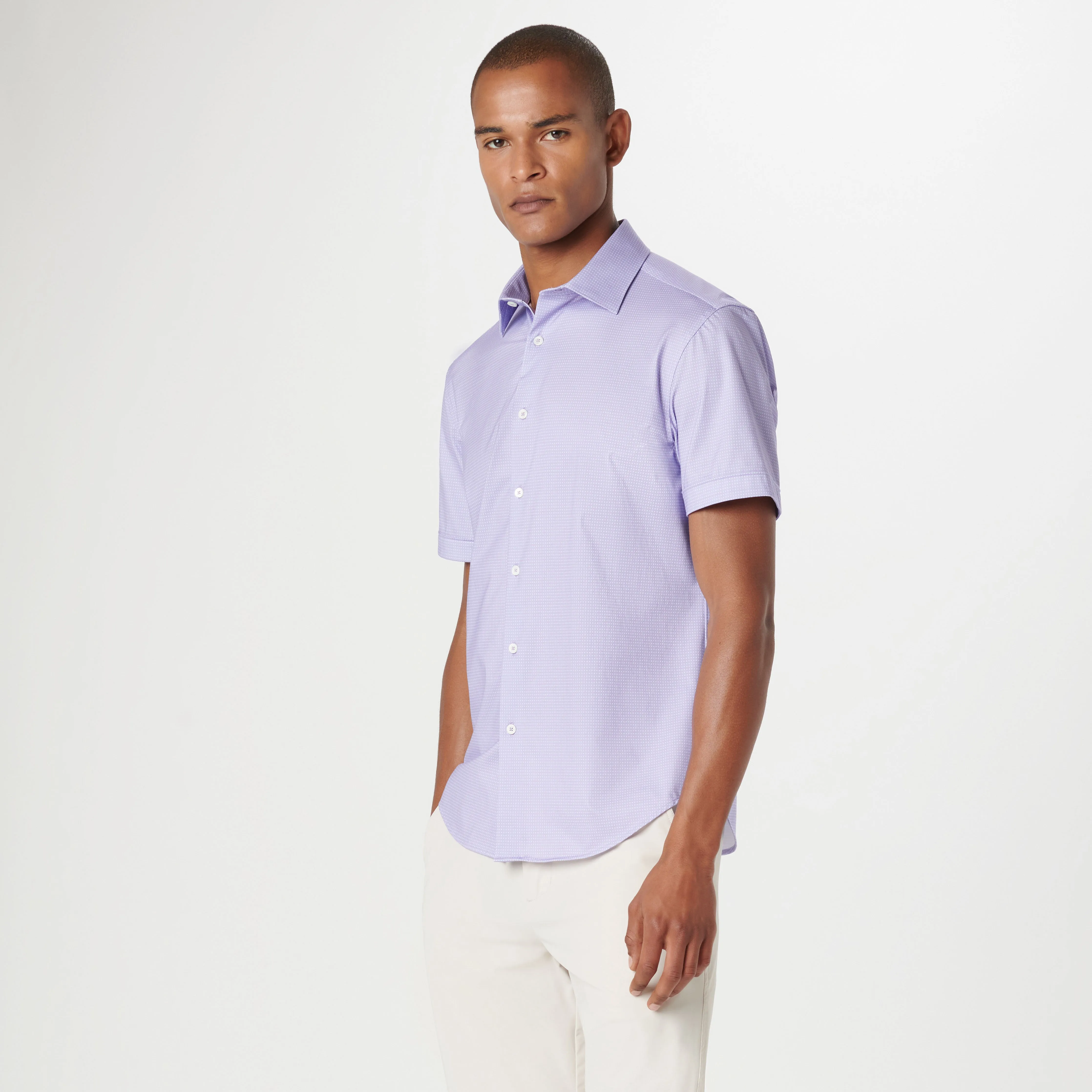Miles Pin Dot OoohCotton Short Sleeve Shirt sold by Bugatchi product image thumbnail 3