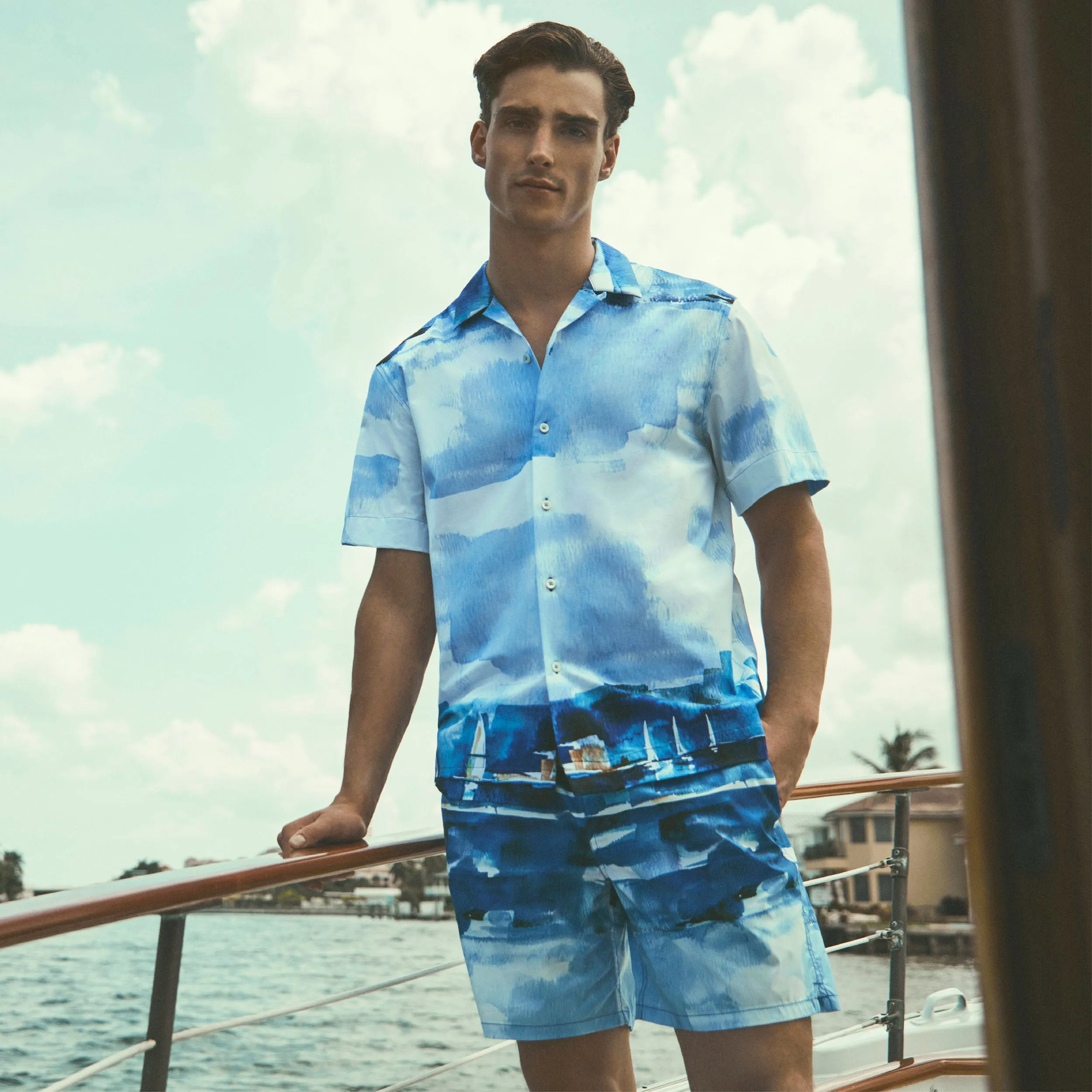 Cosmo Sailboat Swim Trunks sold by Bugatchi