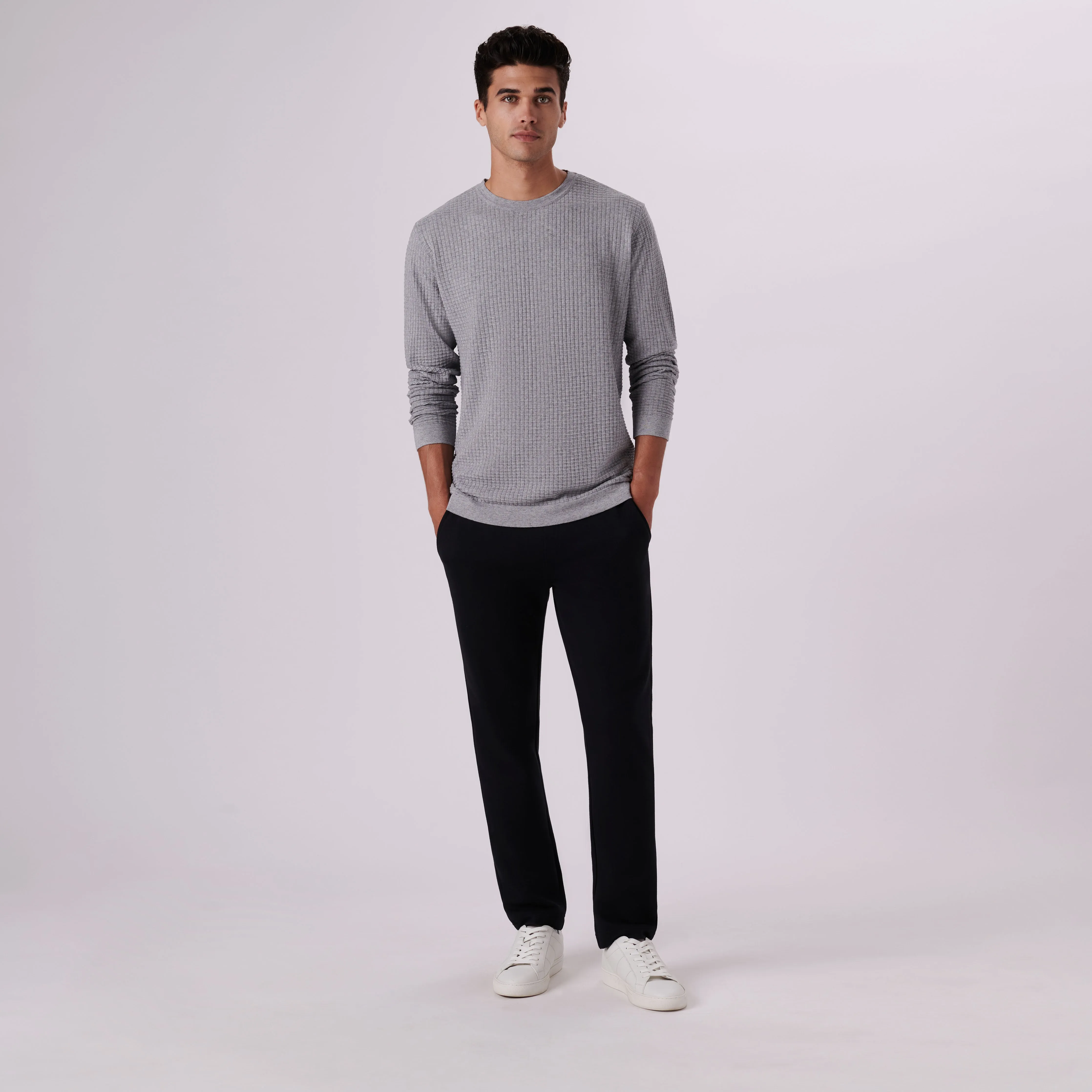 Waffle Knit Cotton Cashmere Crew Neck Sweater sold by Bugatchi product image thumbnail 5