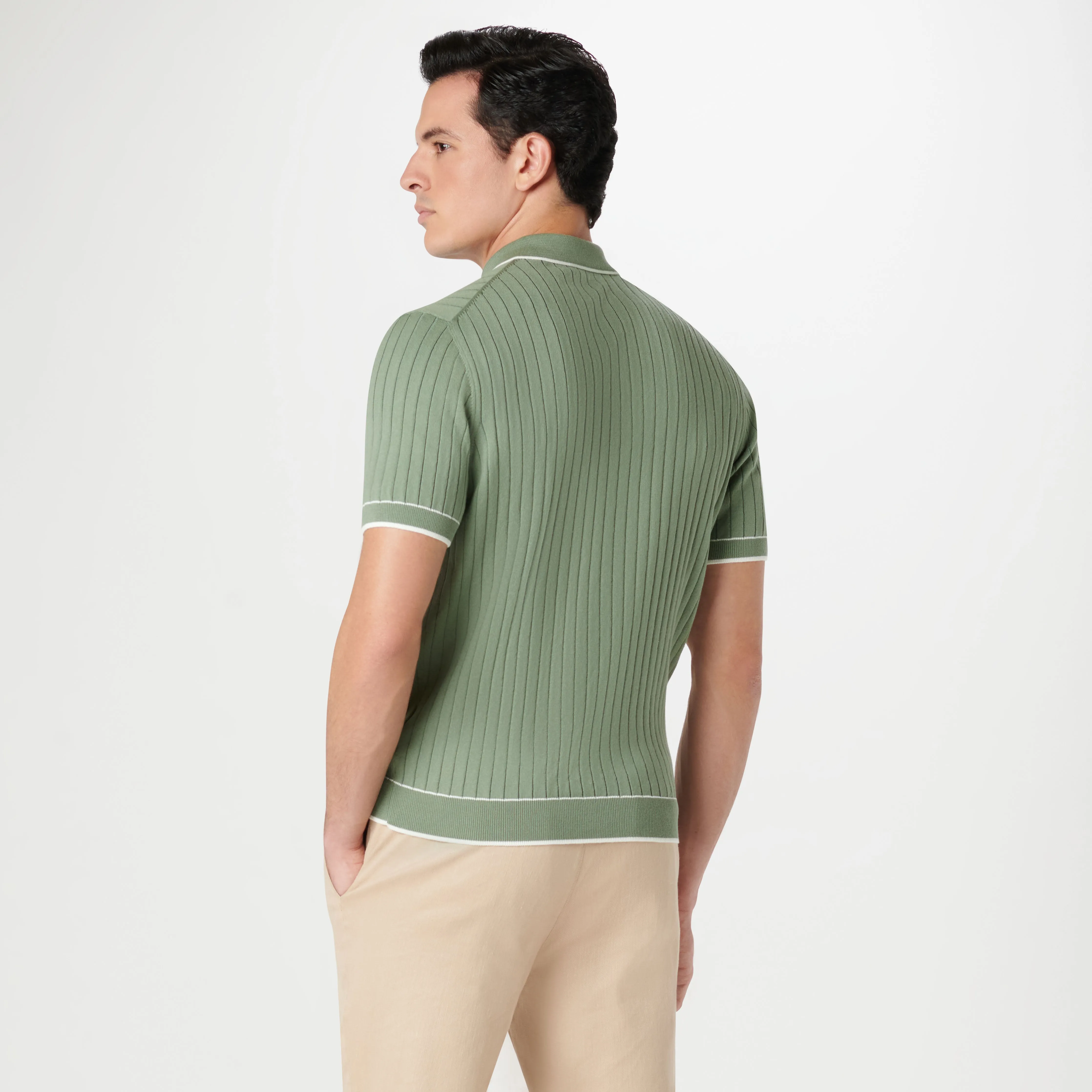 Rib Stitch Short Sleeve Polo Sweater sold by Bugatchi product image thumbnail 4