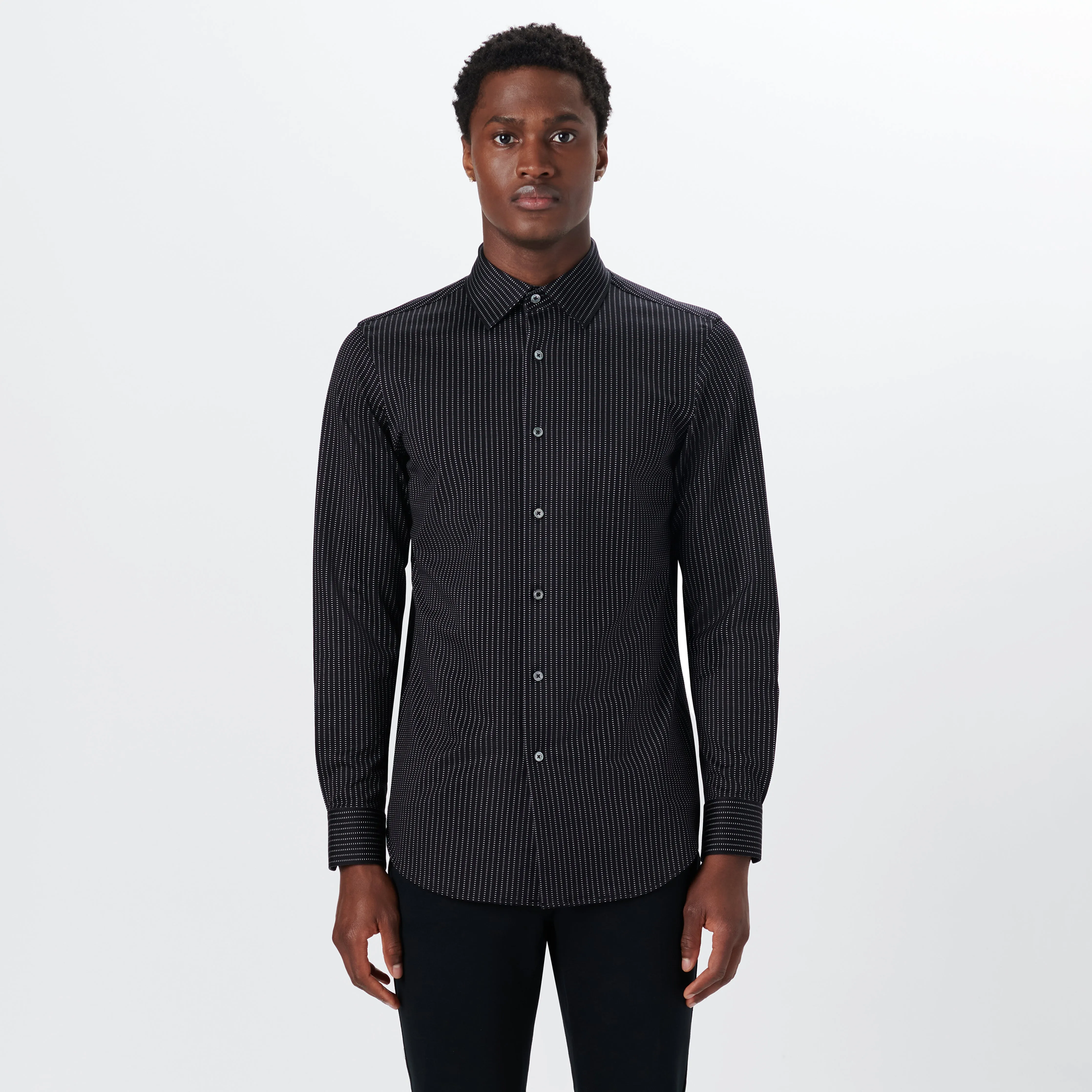 JAMES Chalk Stripe OoohCotton Twill Shirt sold by Bugatchi product image thumbnail 2