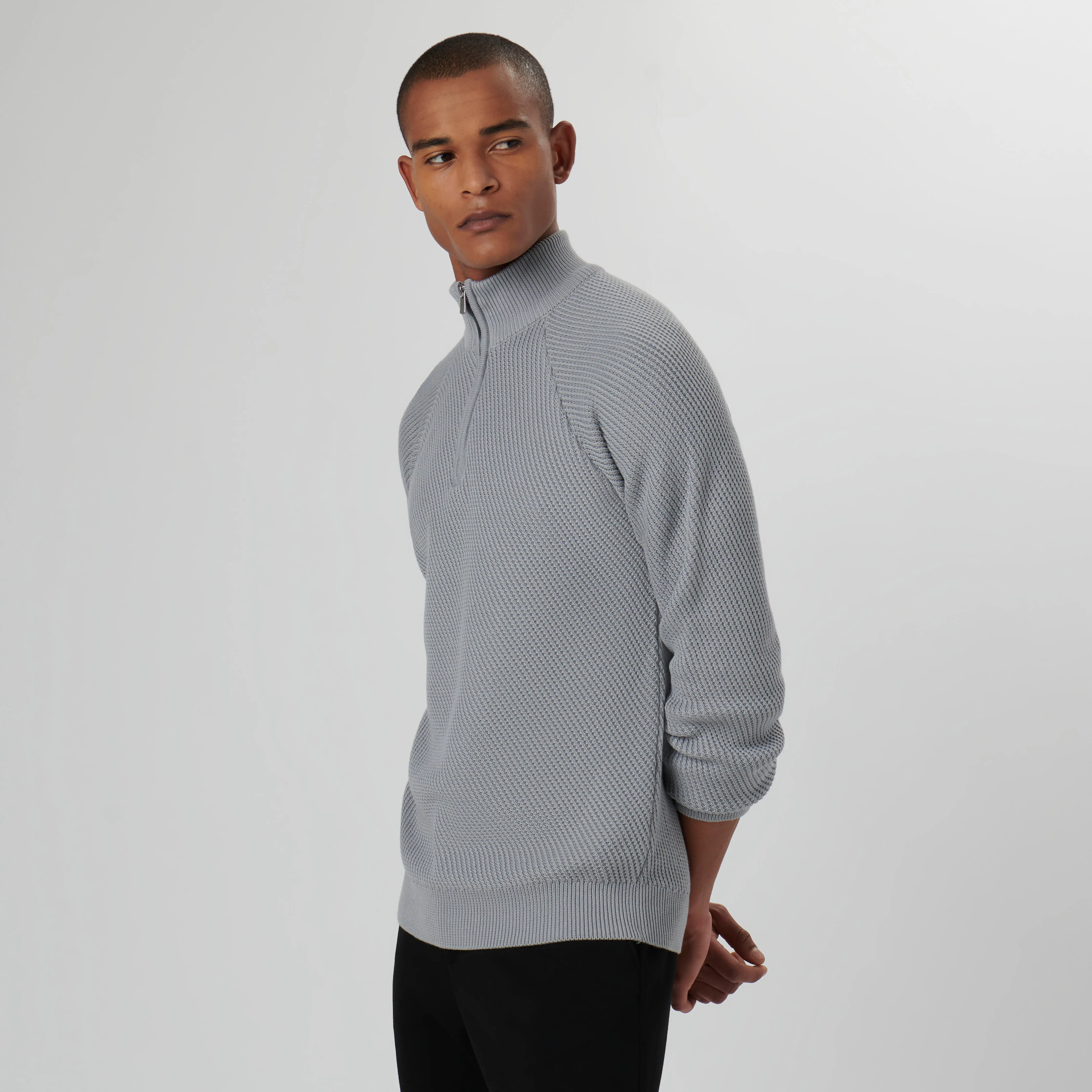 Diagonal Stitch Quarter Zip Sweater sold by Bugatchi product image thumbnail 3
