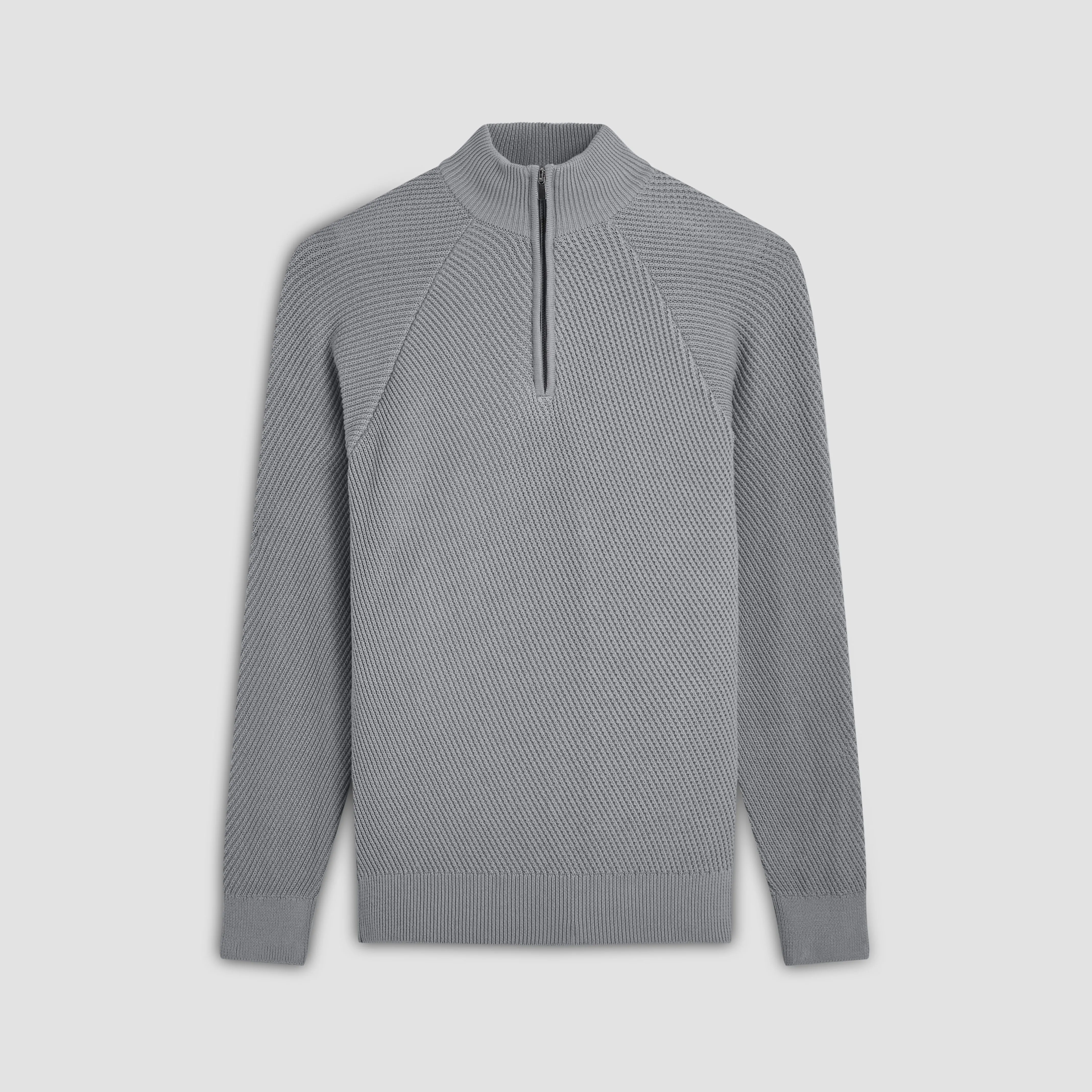 Diagonal Stitch Quarter Zip Sweater sold by Bugatchi