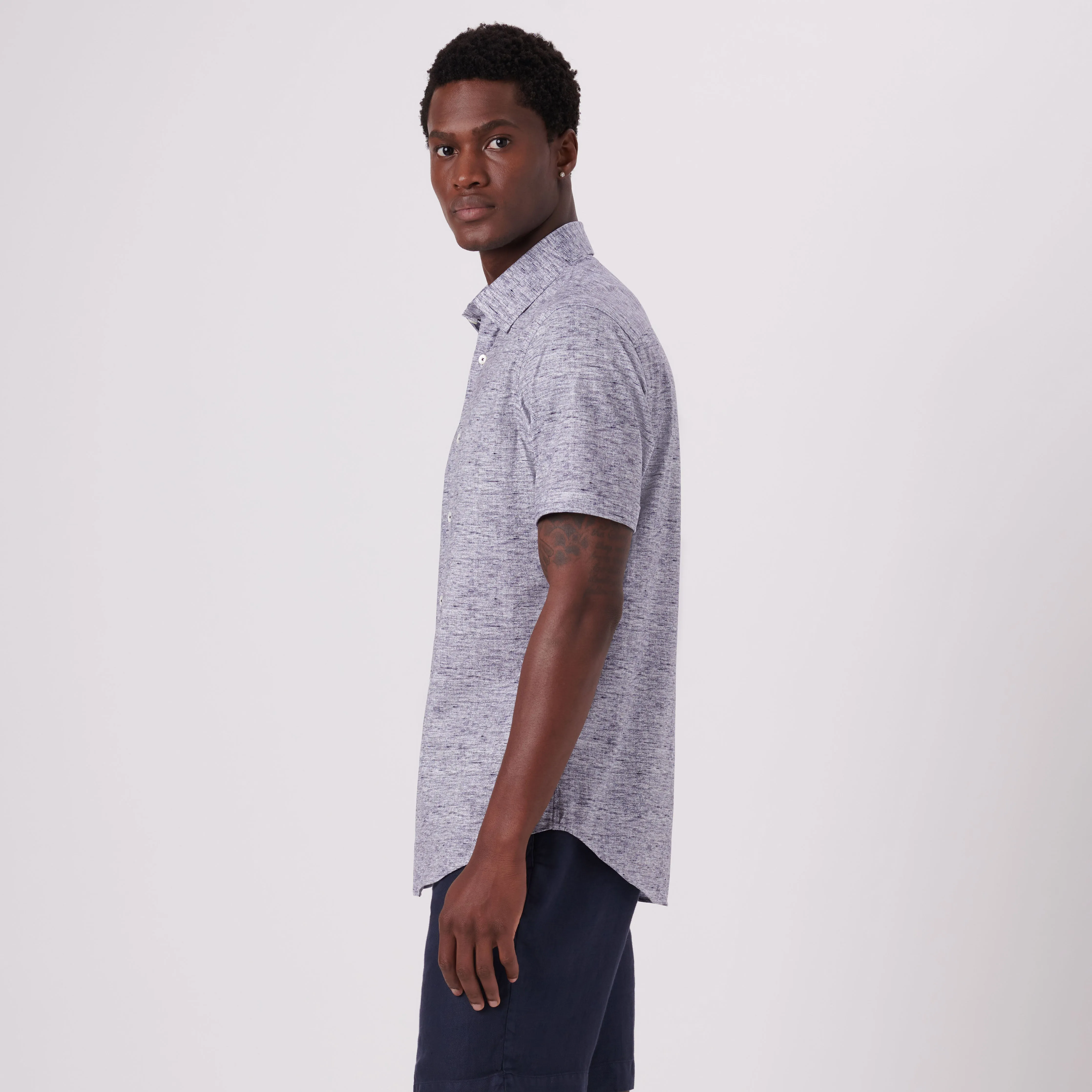 Miles Heather Print OoohCotton Short Sleeve Shirt sold by Bugatchi product image thumbnail 3