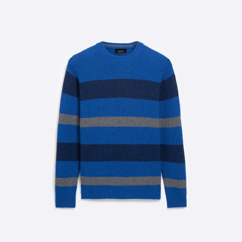 Striped Waffle Crew Neck Sweater sold by Bugatchi