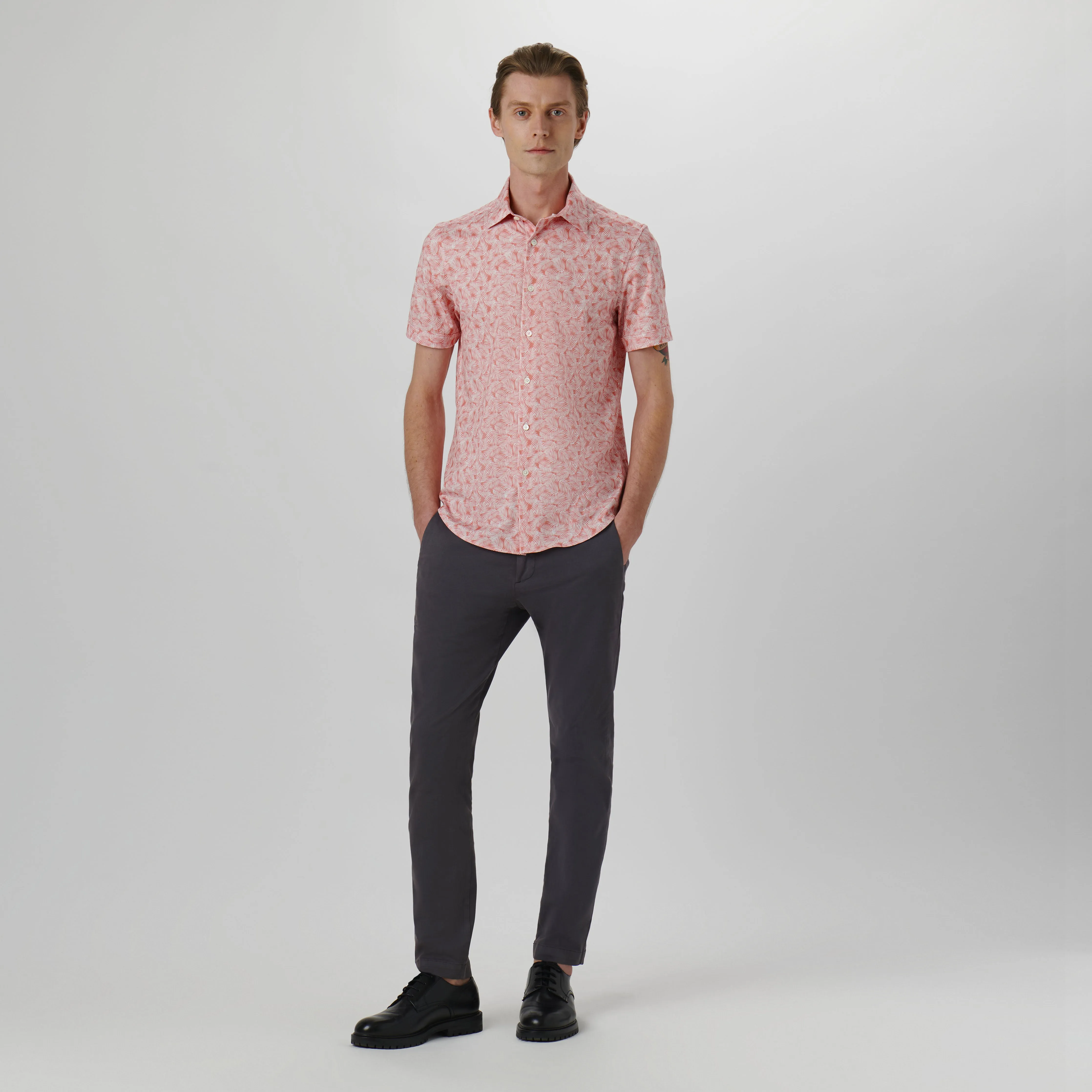 Miles Leaf Print OoohCotton Short Sleeve Shirt sold by Bugatchi product image thumbnail 5