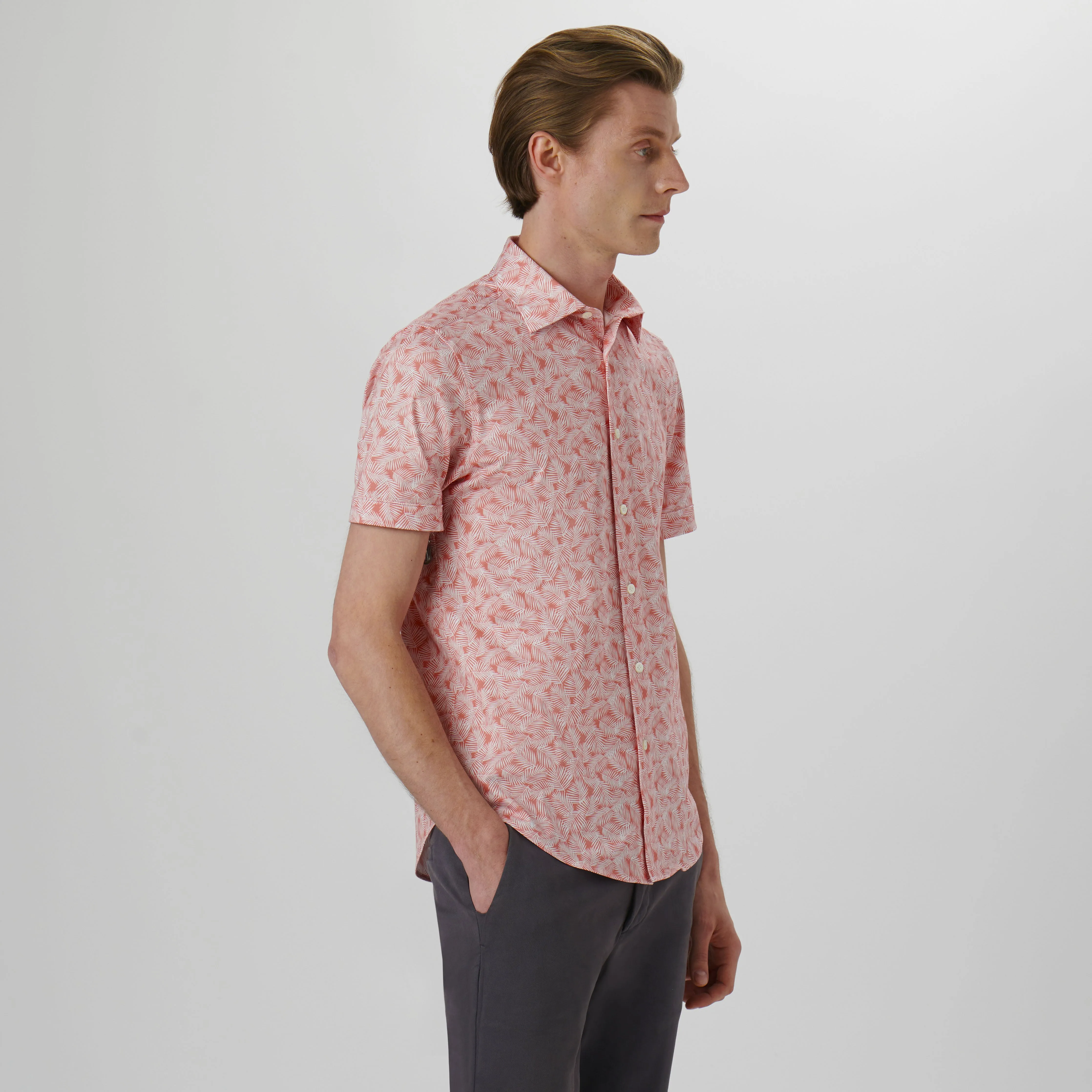 Miles Leaf Print OoohCotton Short Sleeve Shirt sold by Bugatchi product image thumbnail 3