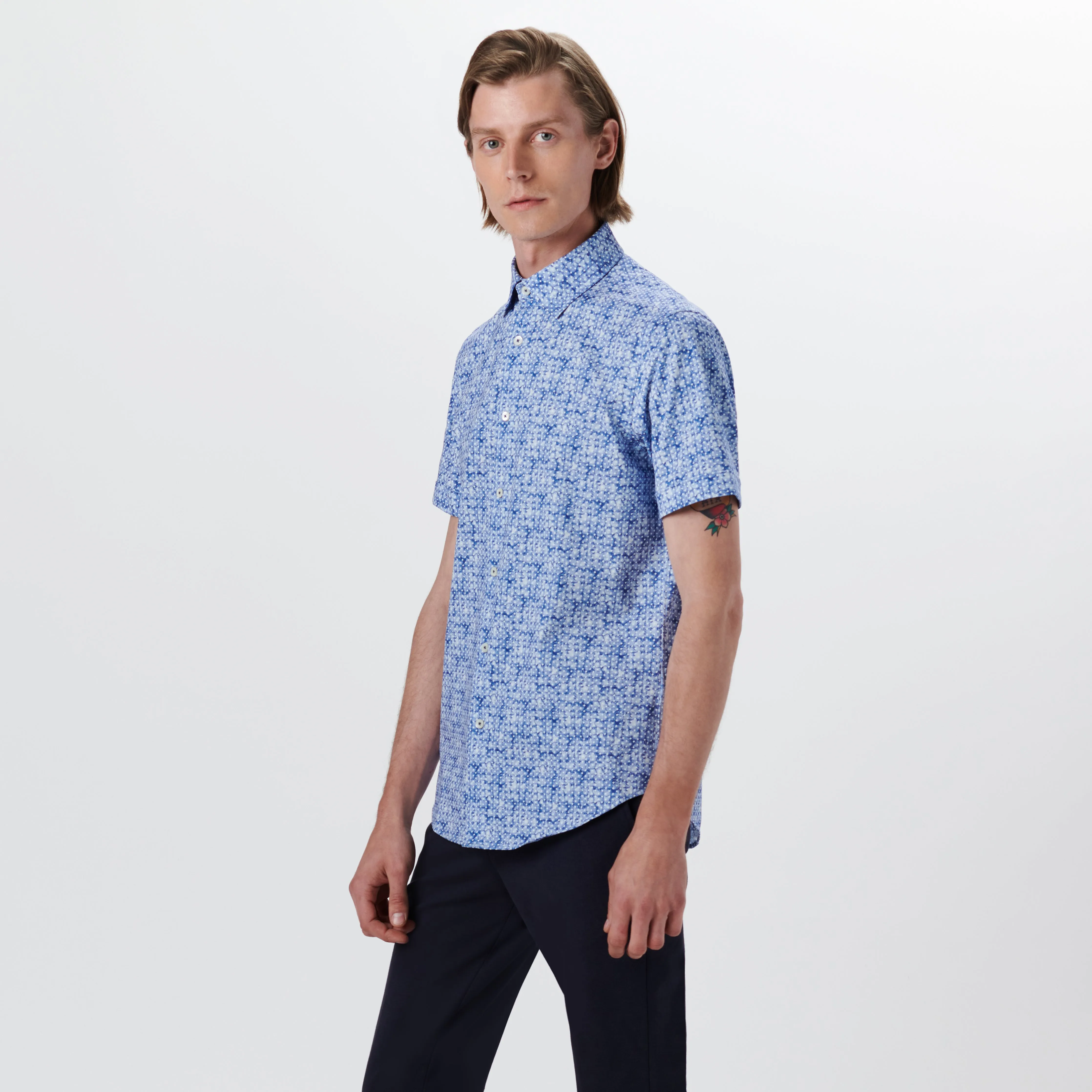 Miles Diamond Print OoohCotton Short Sleeve Shirt sold by Bugatchi product image thumbnail 3
