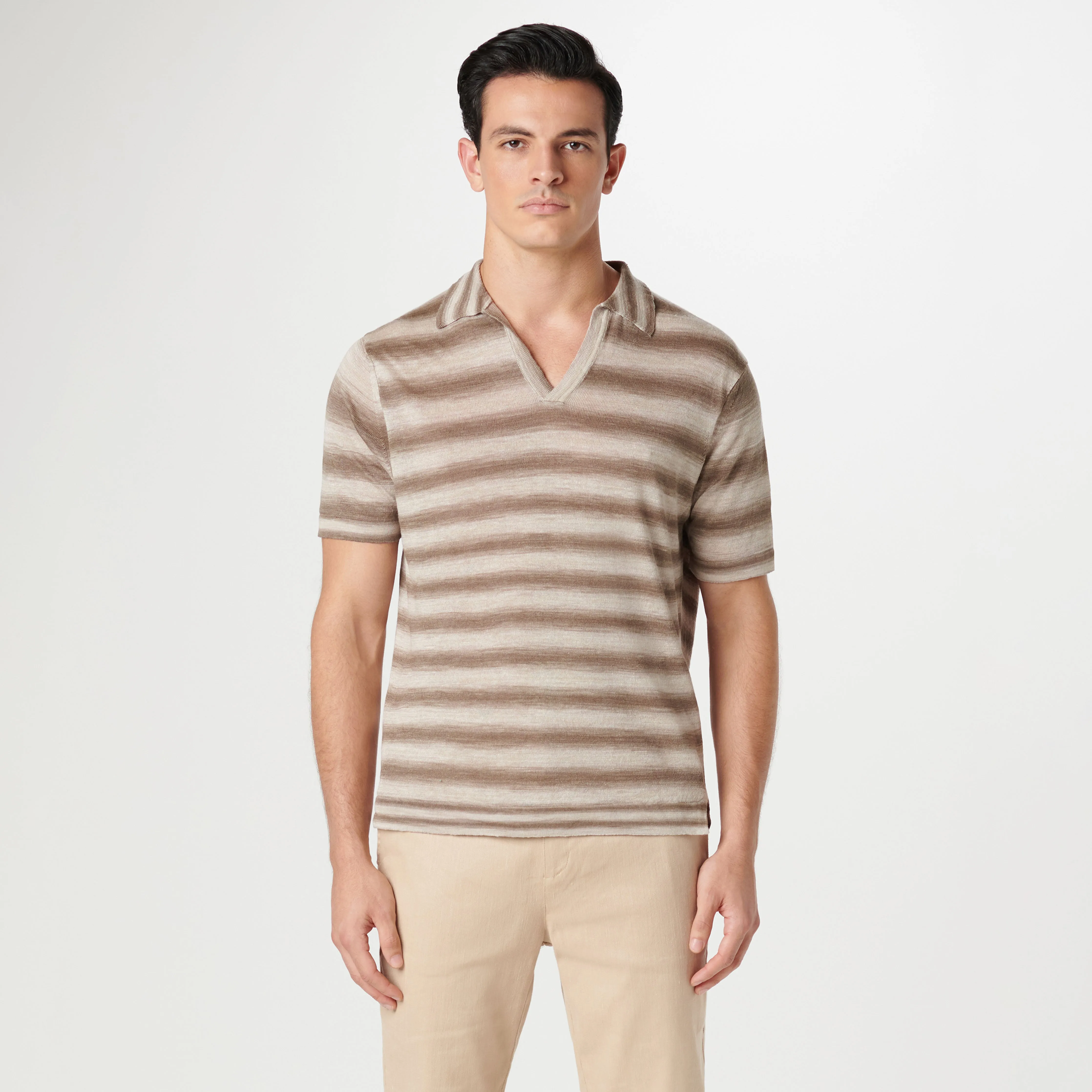 Heather Striped Short Sleeved Johnny Sweater sold by Bugatchi product image thumbnail 2