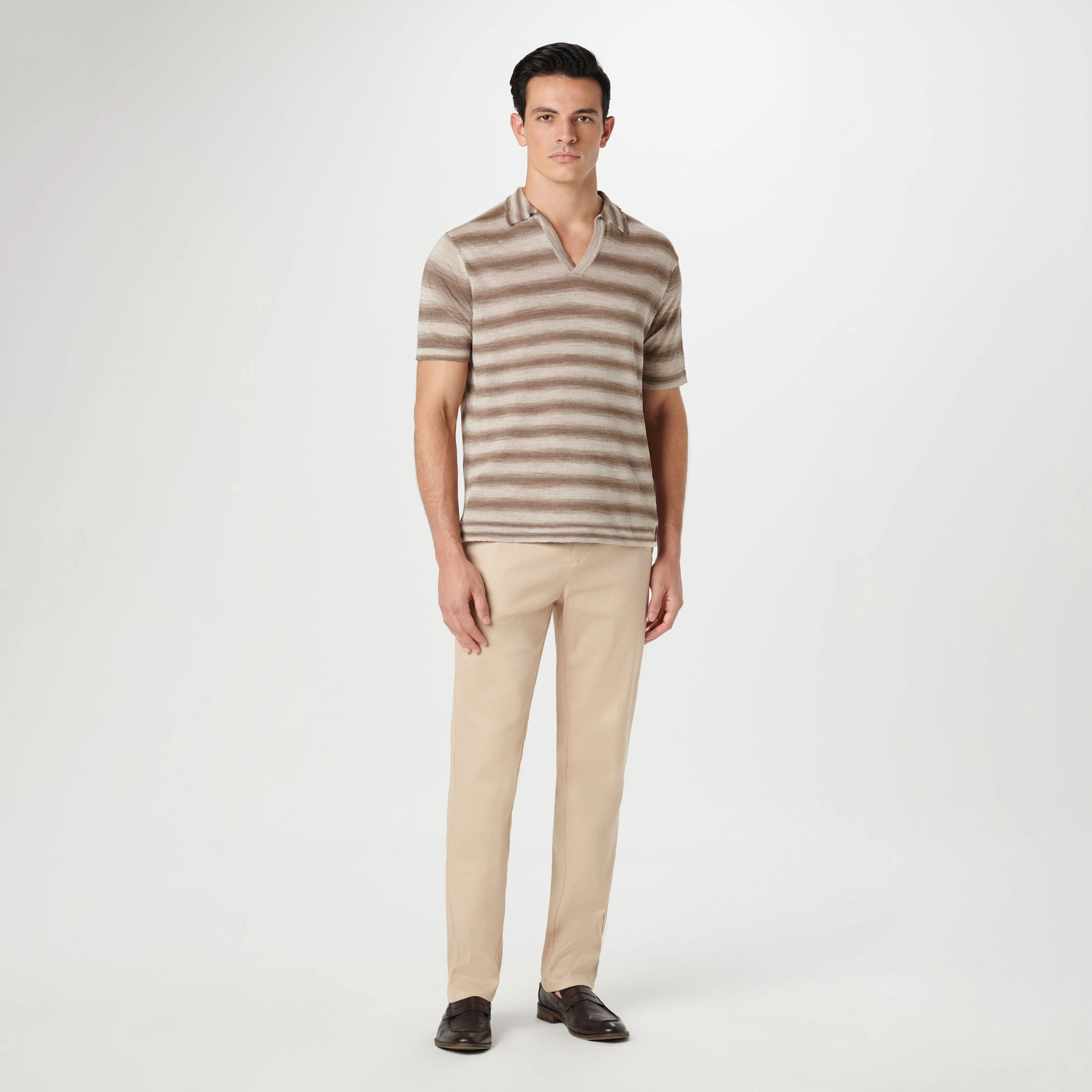 Heather Striped Short Sleeved Johnny Sweater sold by Bugatchi product image thumbnail 5