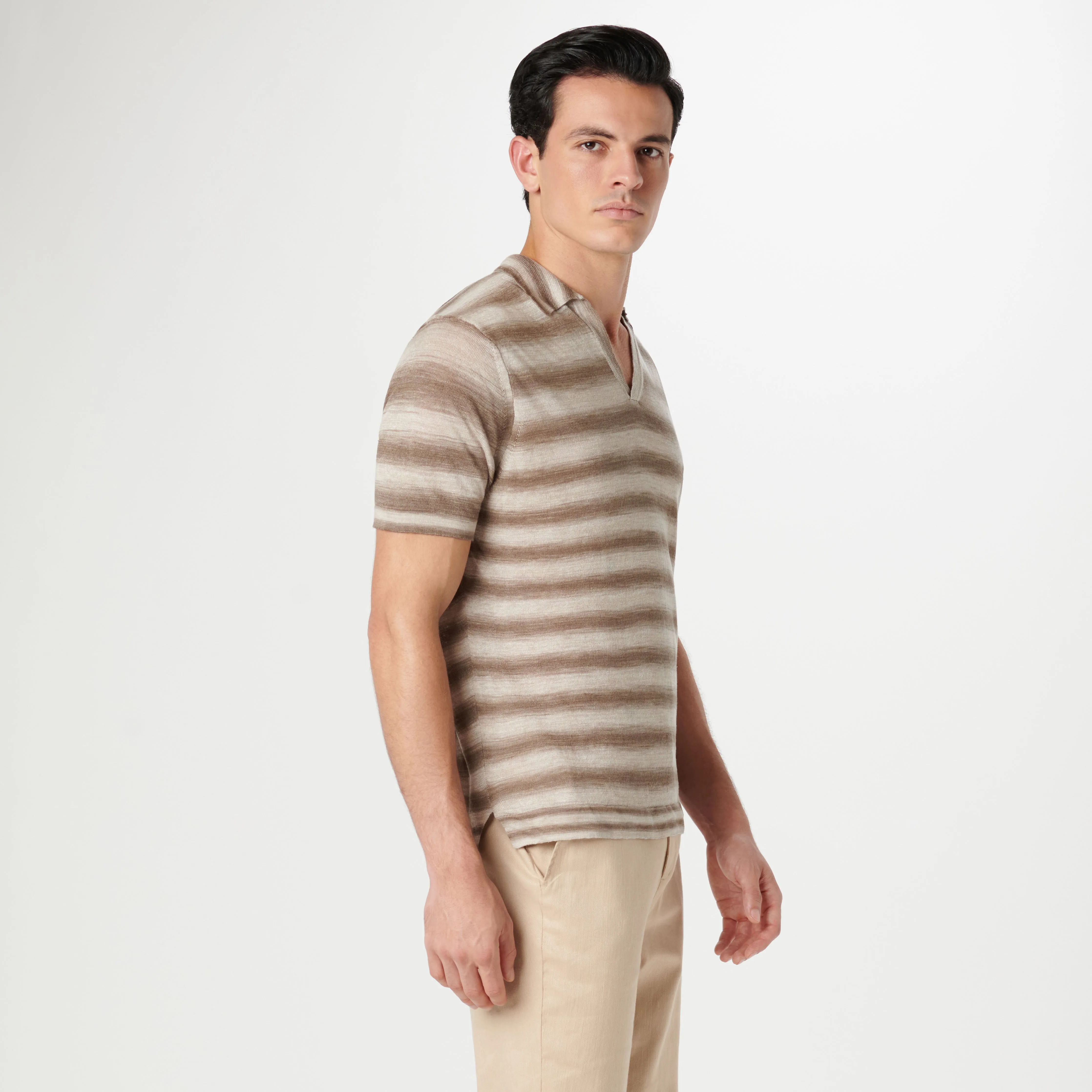 Heather Striped Short Sleeved Johnny Sweater sold by Bugatchi product image thumbnail 3