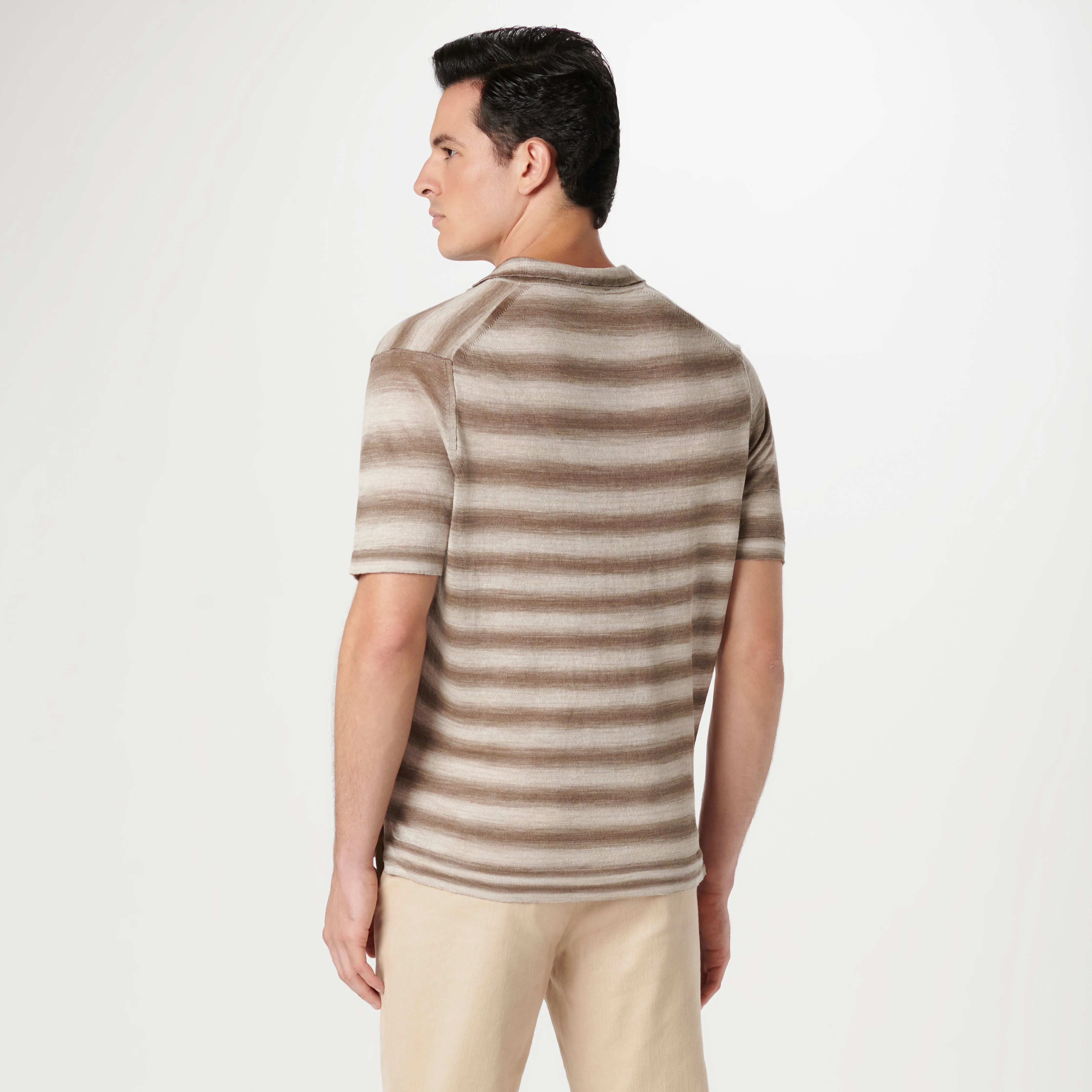 Heather Striped Short Sleeved Johnny Sweater sold by Bugatchi product image thumbnail 4