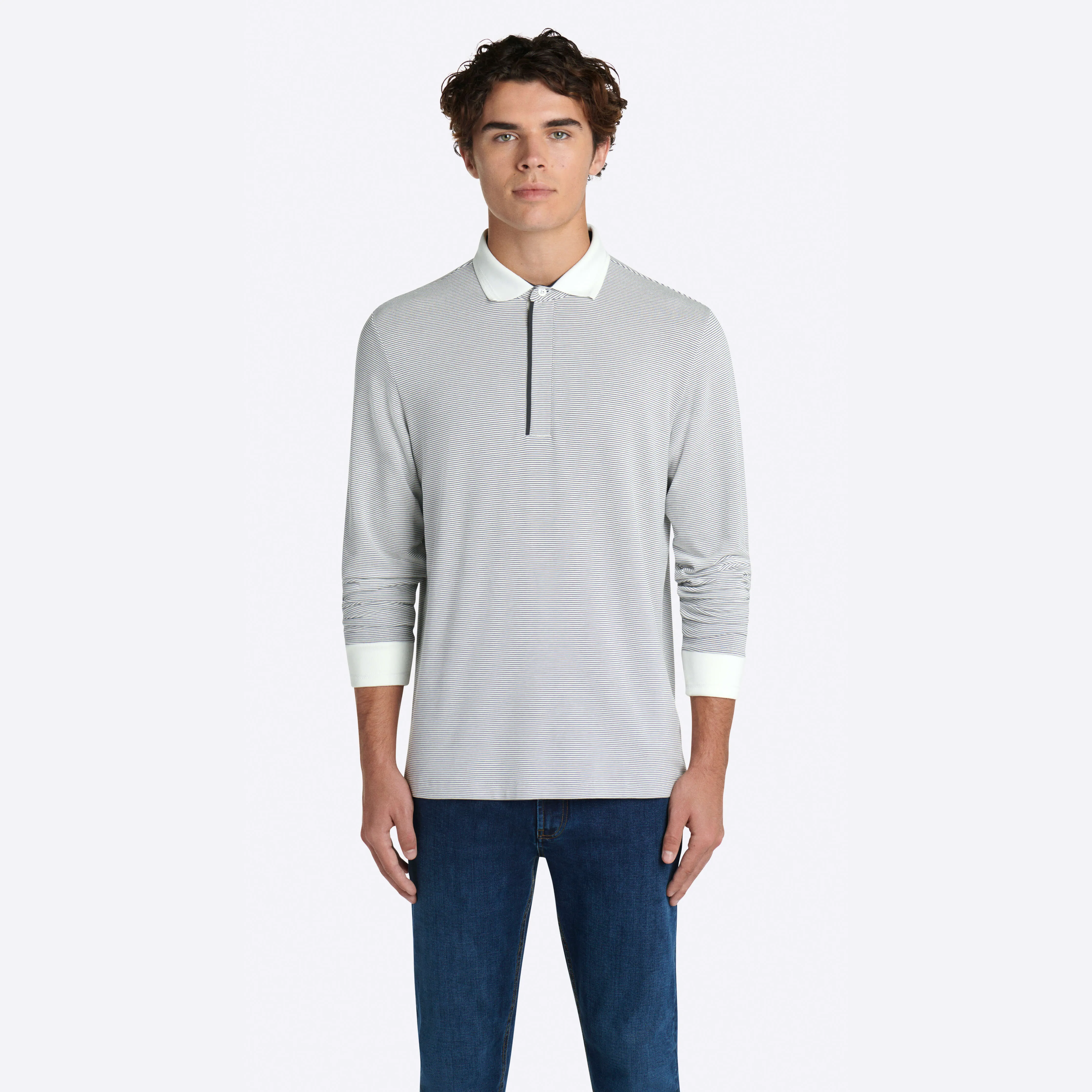 Hairline Stripe Quarter Zip Mock Neck Pullover sold by Bugatchi product image thumbnail 2