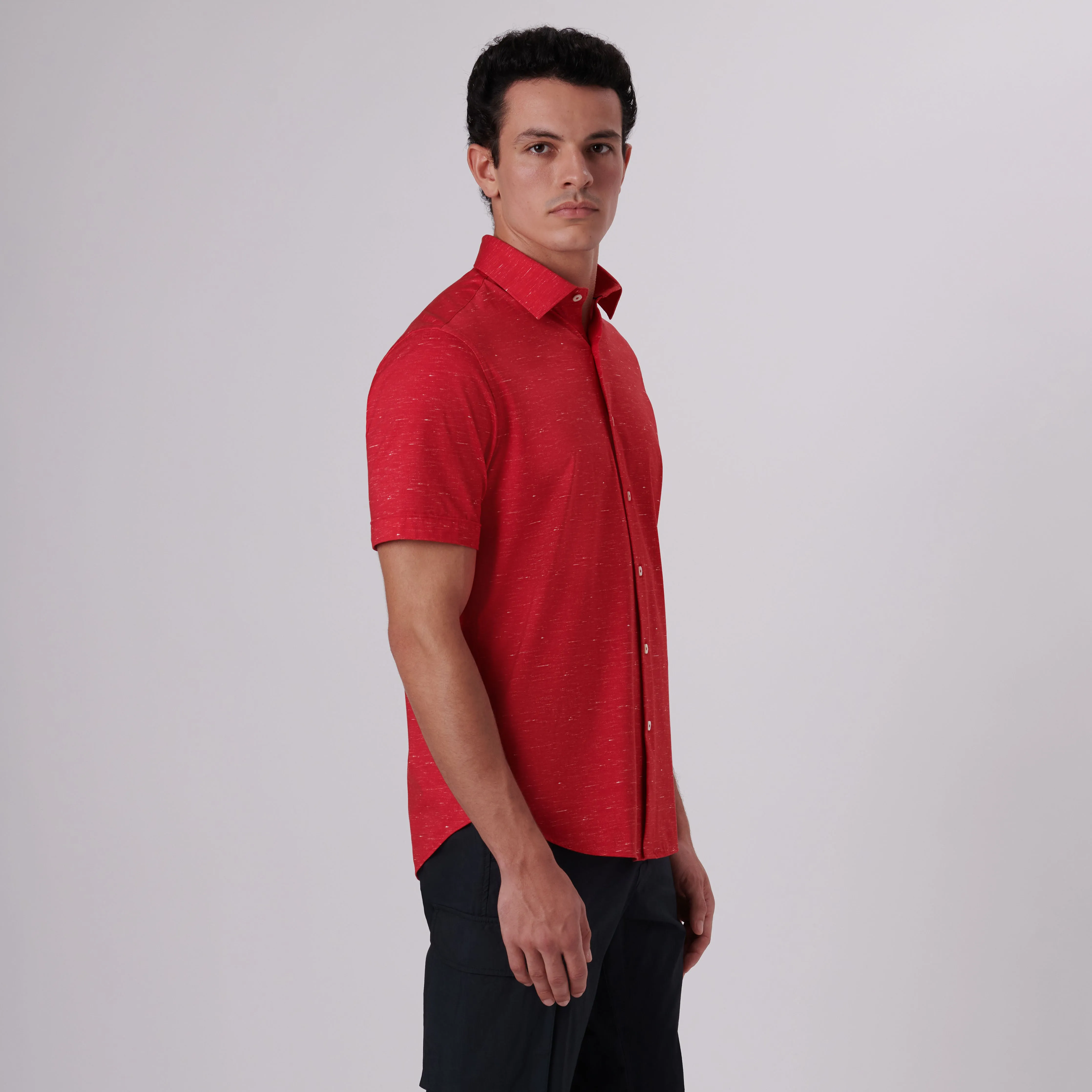 Miles Heather Print OoohCotton Short Sleeve Shirt sold by Bugatchi product image thumbnail 3
