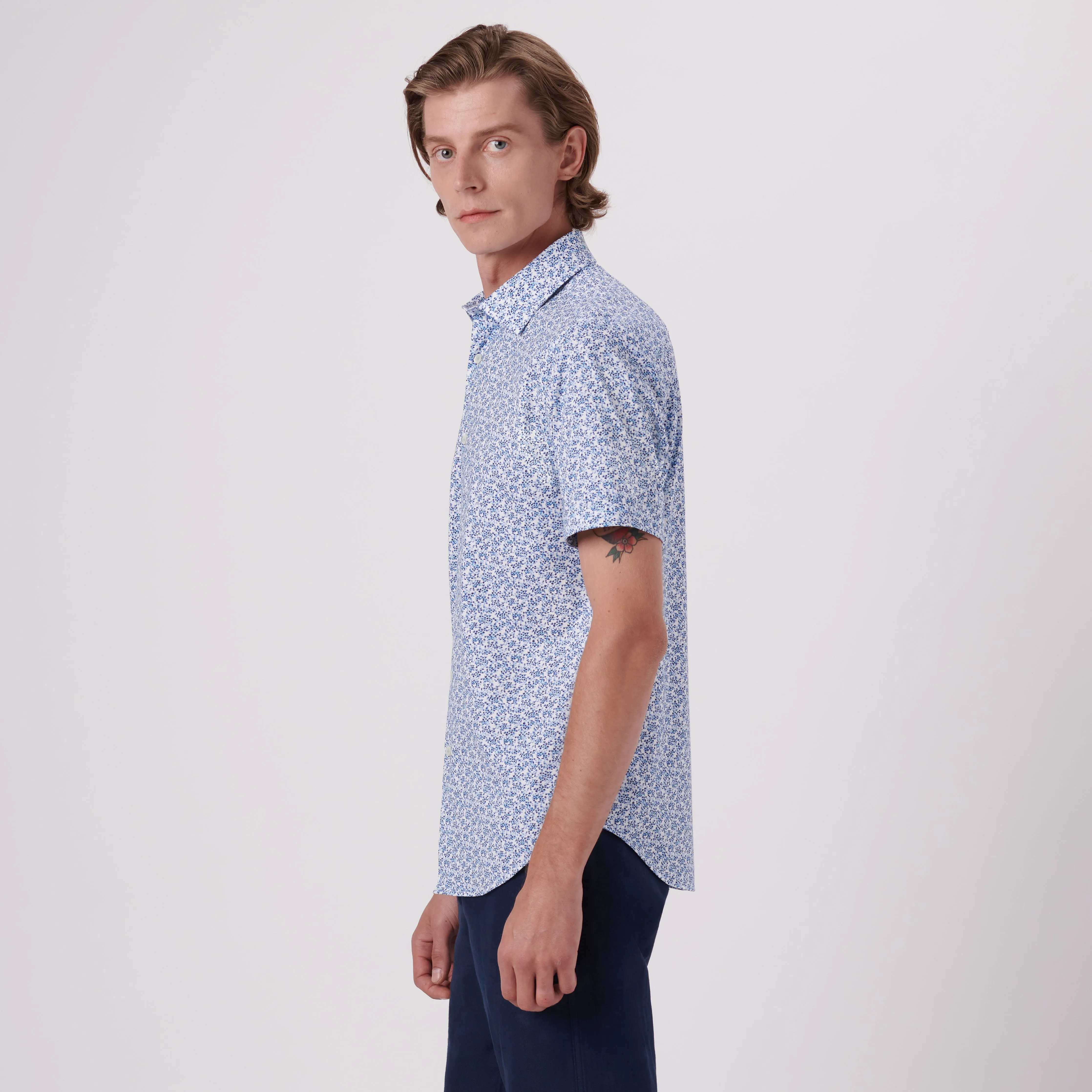 Miles Mini Floral Print OoohCotton Short Sleeve Shirt sold by Bugatchi product image thumbnail 3