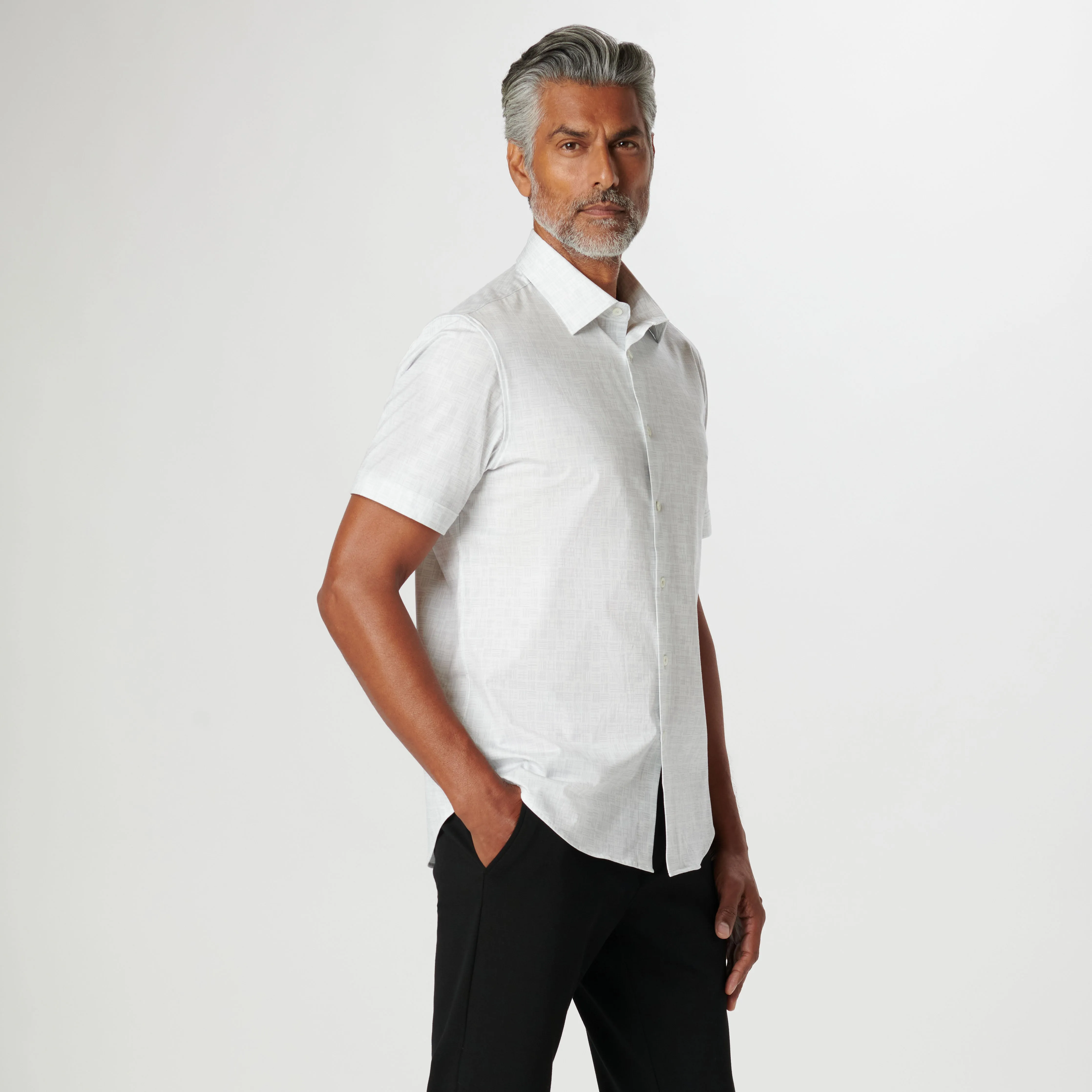 Miles Asymmetric Check OoohCotton Short Sleeve Shirt sold by Bugatchi product image thumbnail 3
