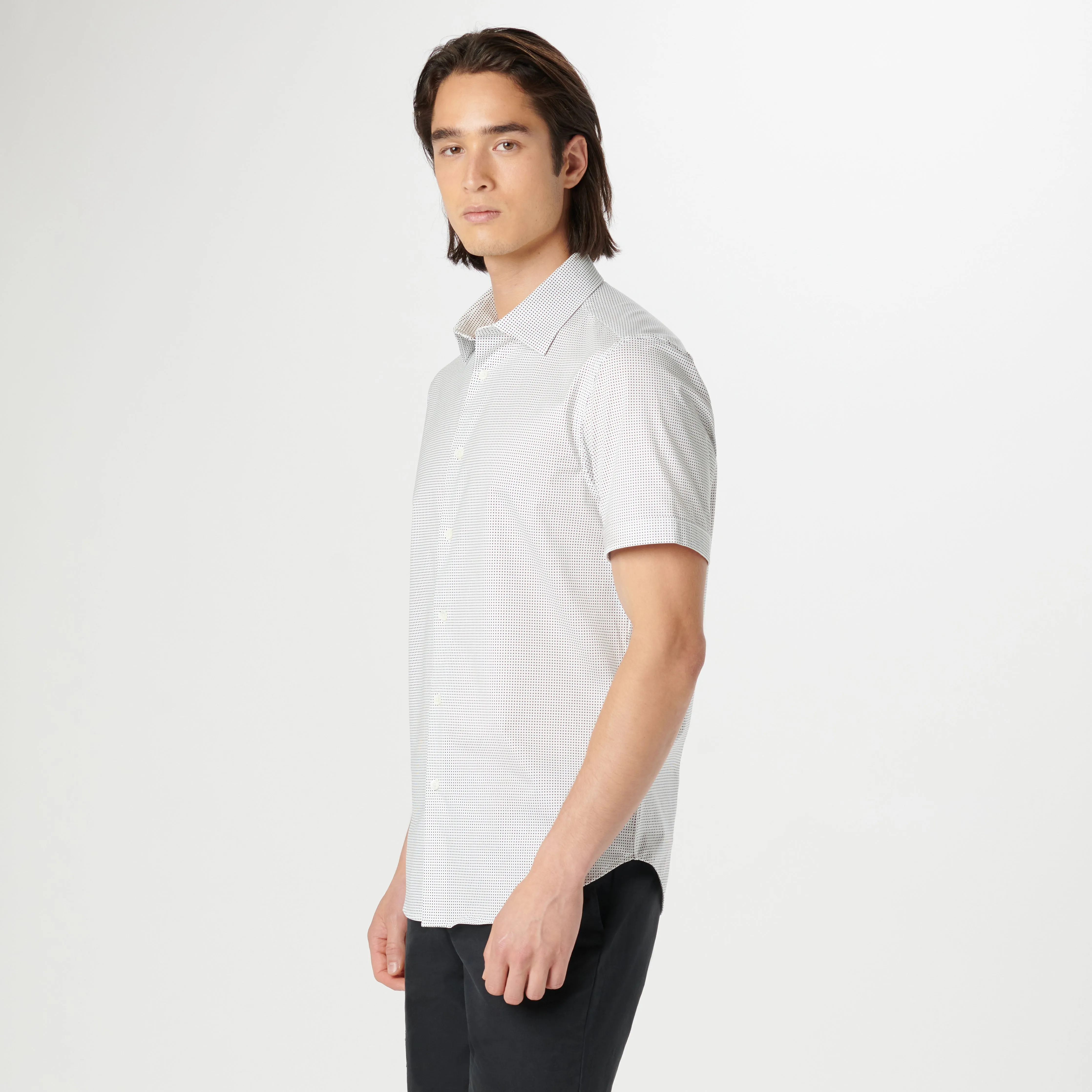 Miles Pin Dot OoohCotton Short Sleeve Shirt sold by Bugatchi product image thumbnail 3