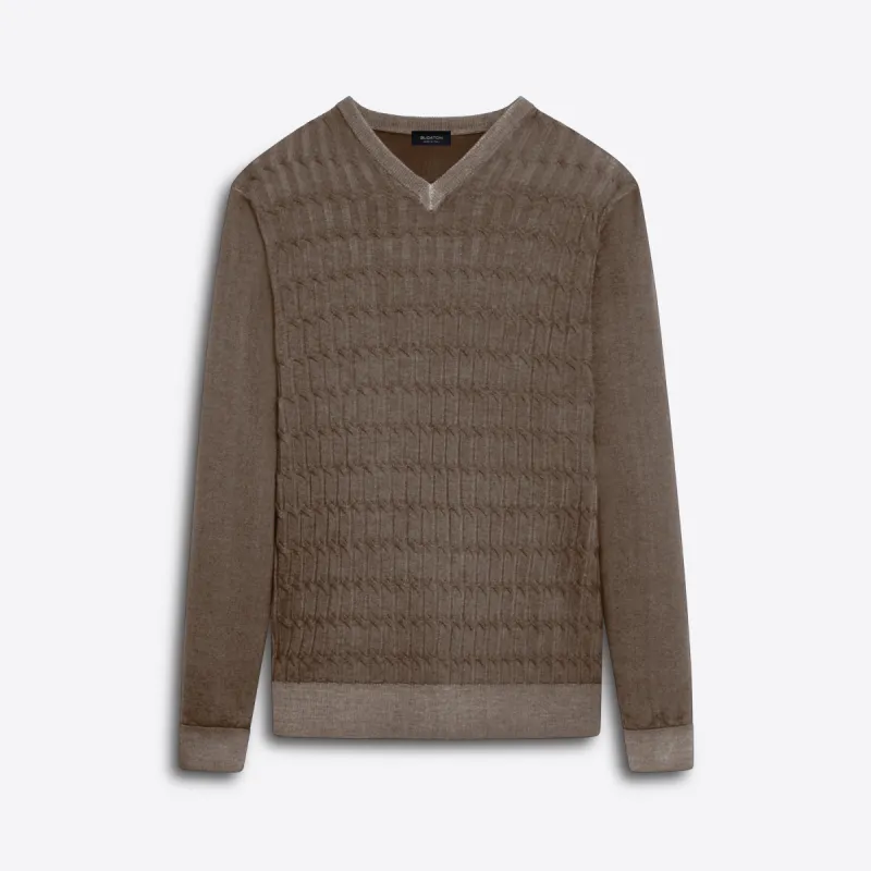 Super Merino V-Neck Cable Sweater made by Bugatchi