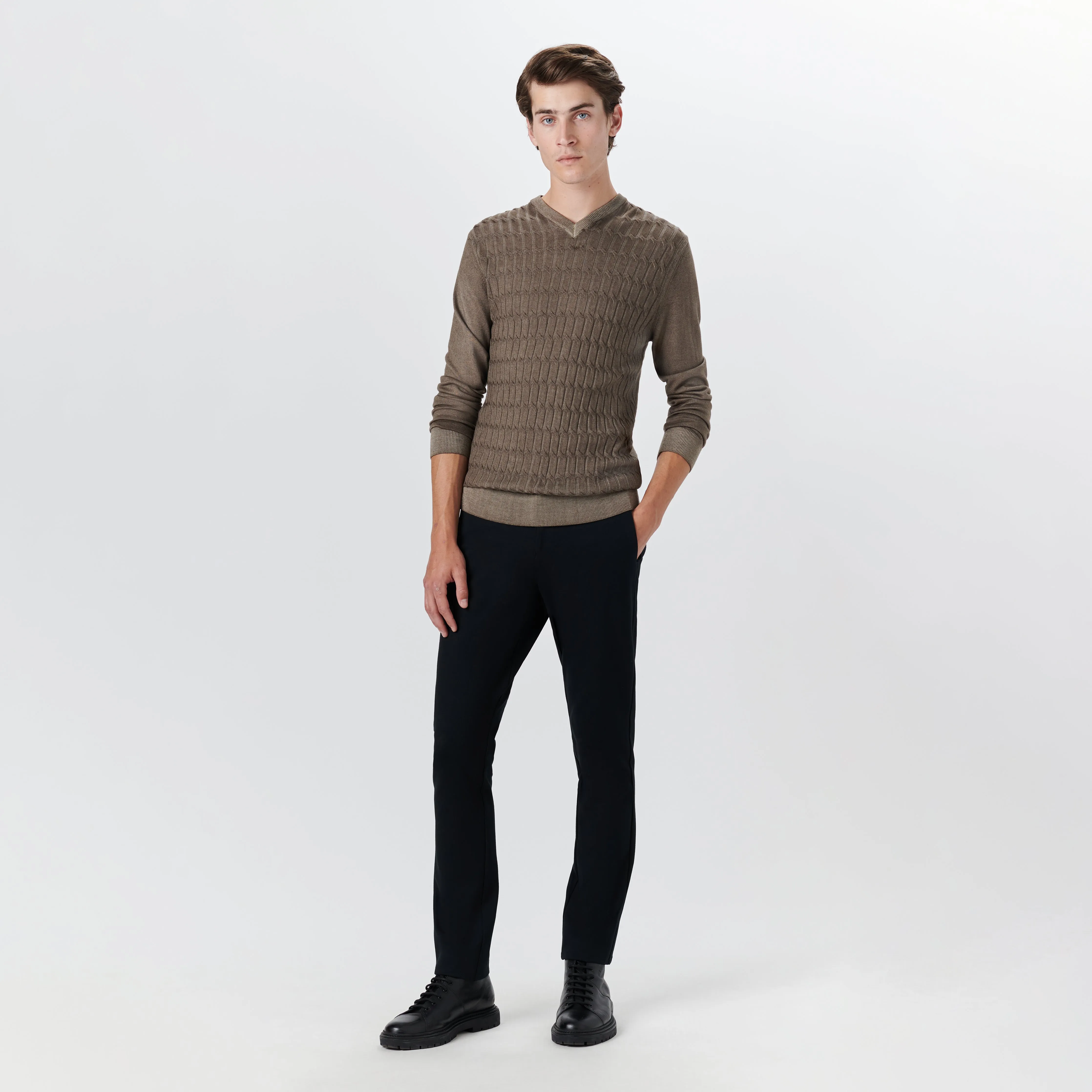 Super Merino V-Neck Cable Sweater sold by Bugatchi product image thumbnail 5
