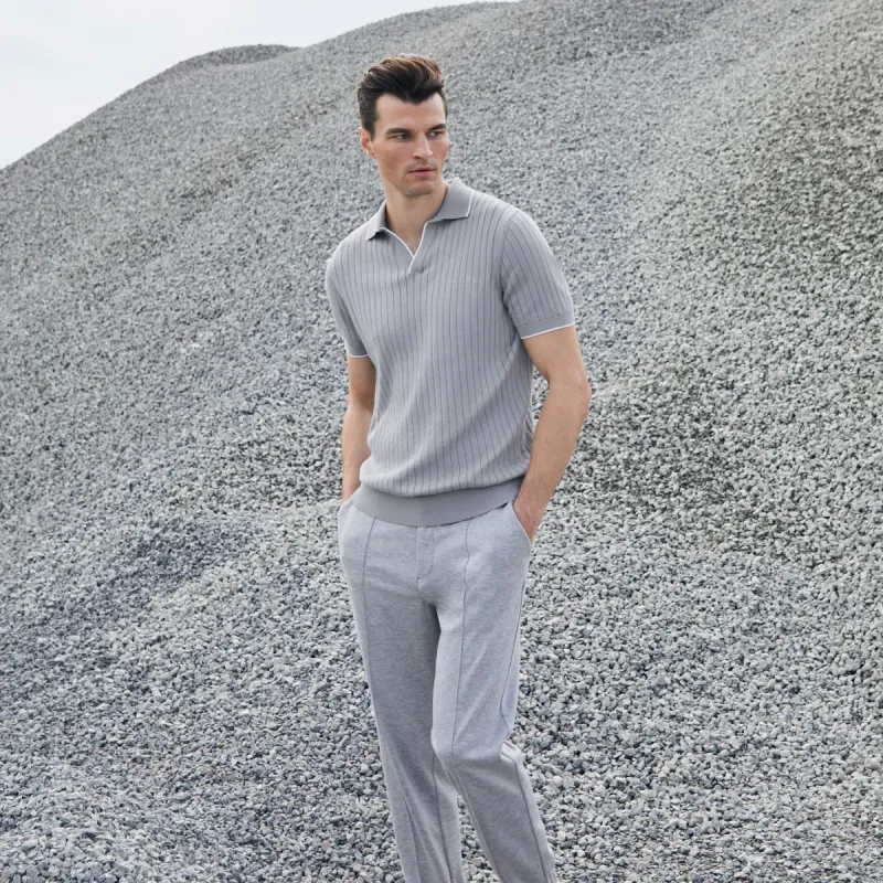 Rib Knit Short Sleeve Johnny Collar Sweater sold by Bugatchi